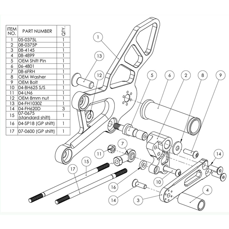 Honda CBR250R CBR300R Adjustable Rearset Kit - Standard Shift Pattern - High Performance Footpegs for Racing & Street Riding