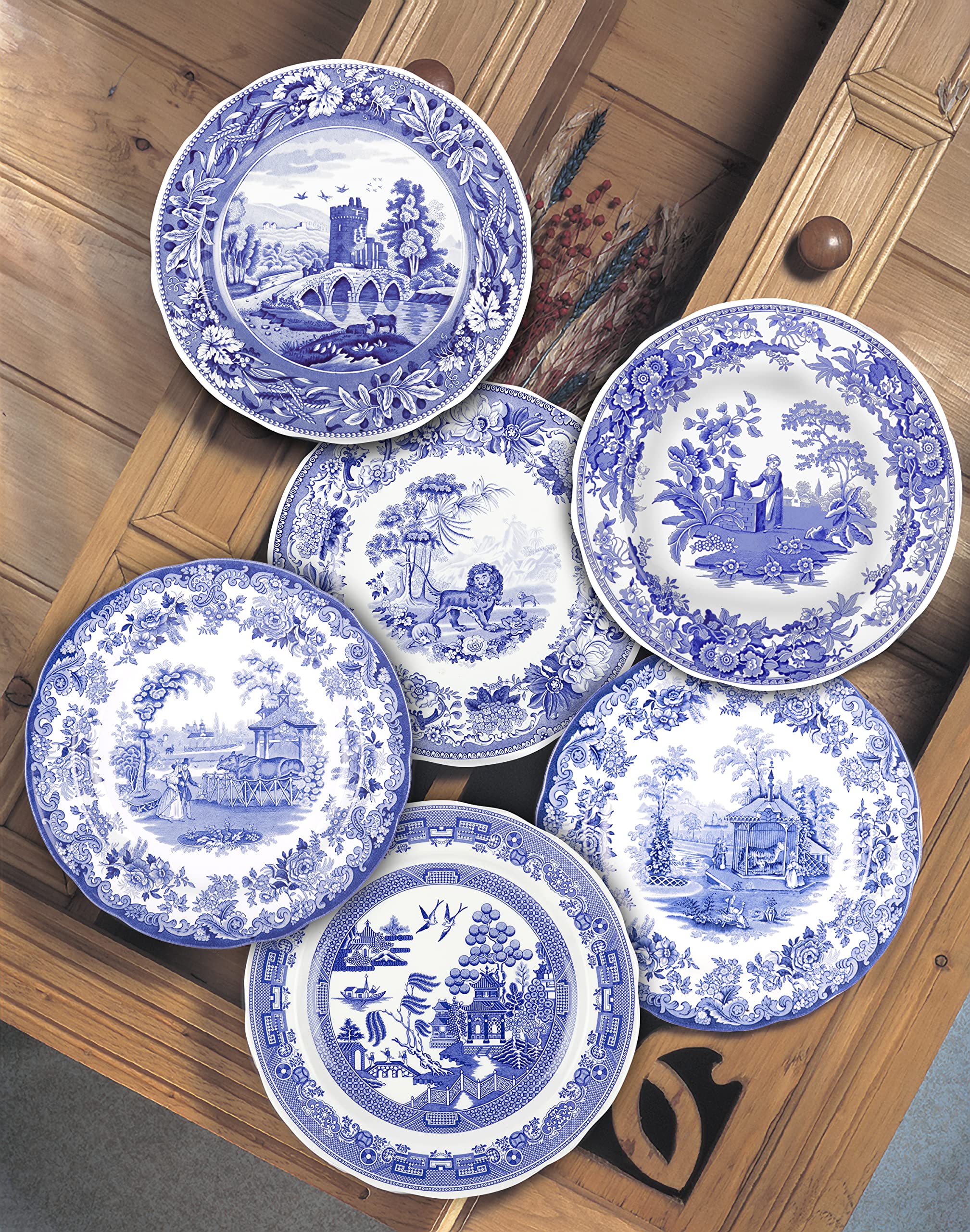Spode Blue Room Collection Dinner Plates - Set of 6 Fine Earthenware Plates (10.5-Inch) for Salad, Pasta & Appetizers | Microwave & Dishwasher Safe | Made in England | Perfect for Formal Dining, Holiday Entertaining & Everyday Use