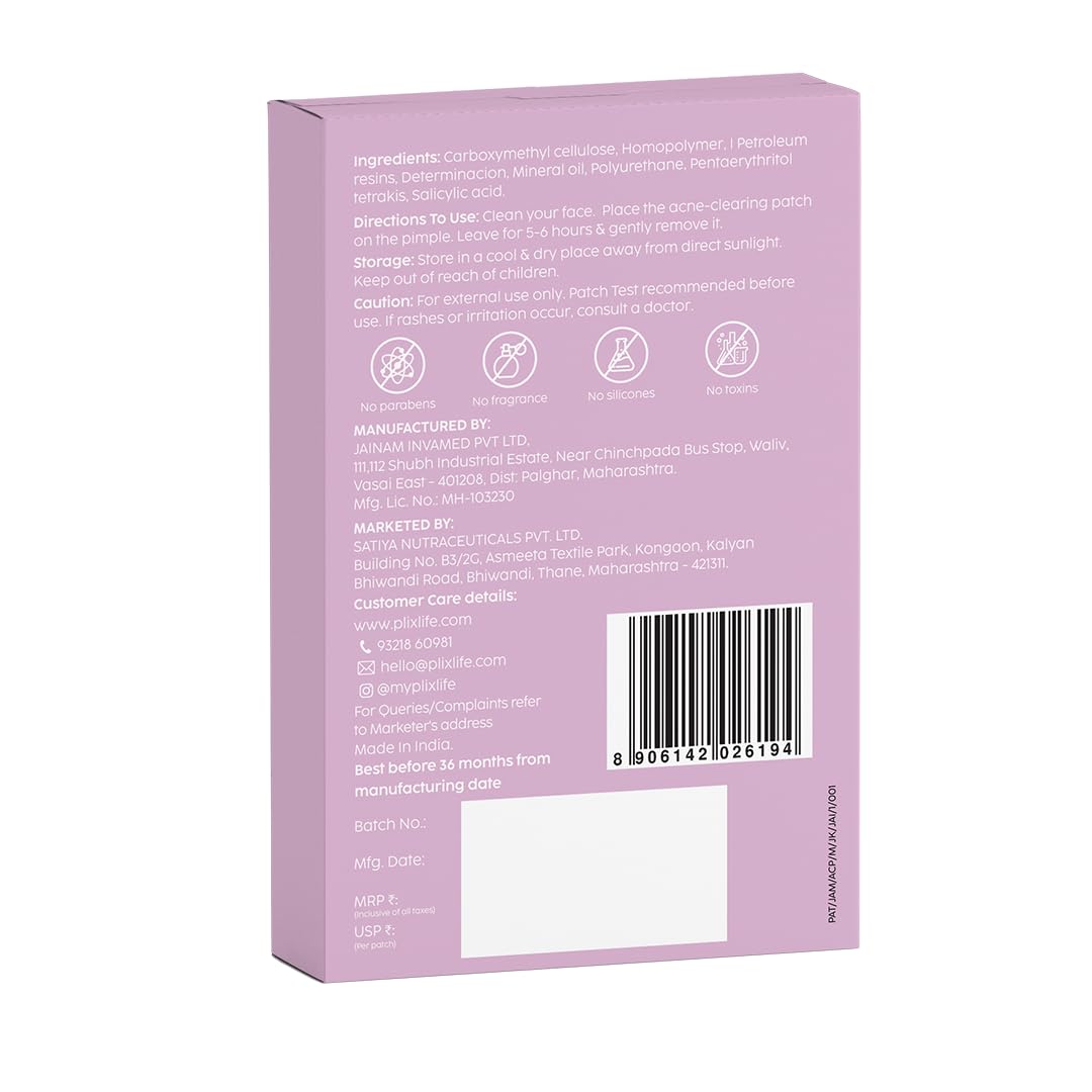 PLIX - THE PLANT FIX Acne Patches with 0.5% Salicylic Acid | Transparent, Waterproof & Ultra-Thin Hydrocolloid Pimple Patches for Clear Skin | 36 Count (2 Sizes) | Perfect for Overnight Spot Treatment & Daily Acne Care