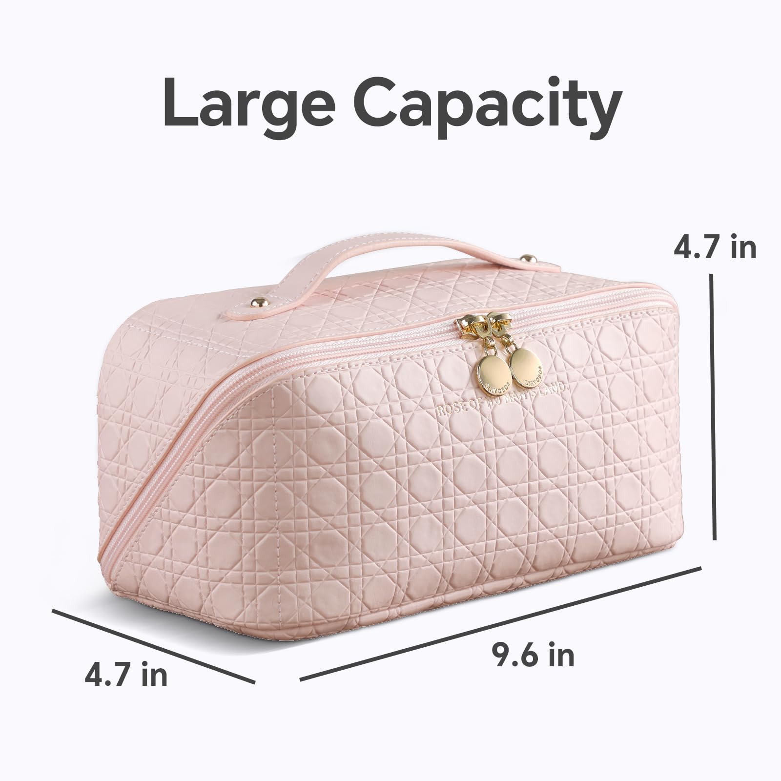 Large Capacity Waterproof PU Leather Travel Makeup Bag for Women - Portable Cosmetic Organizer with Dividers, Pink | Perfect for Vacation, Gym & Daily Use