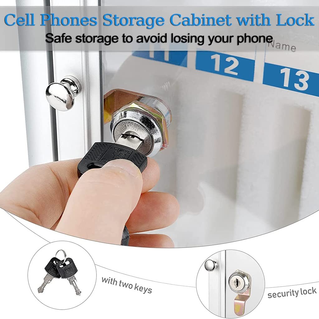 Stainless Steel Clear Wall Mounted Phone Storage Box - Portable Cell Phone Lock Cabinet for Home & Office (Silver, 36 Inch) - Perfect for Organizing Phones in Retail Stores, Salons, and Secure Device Storage