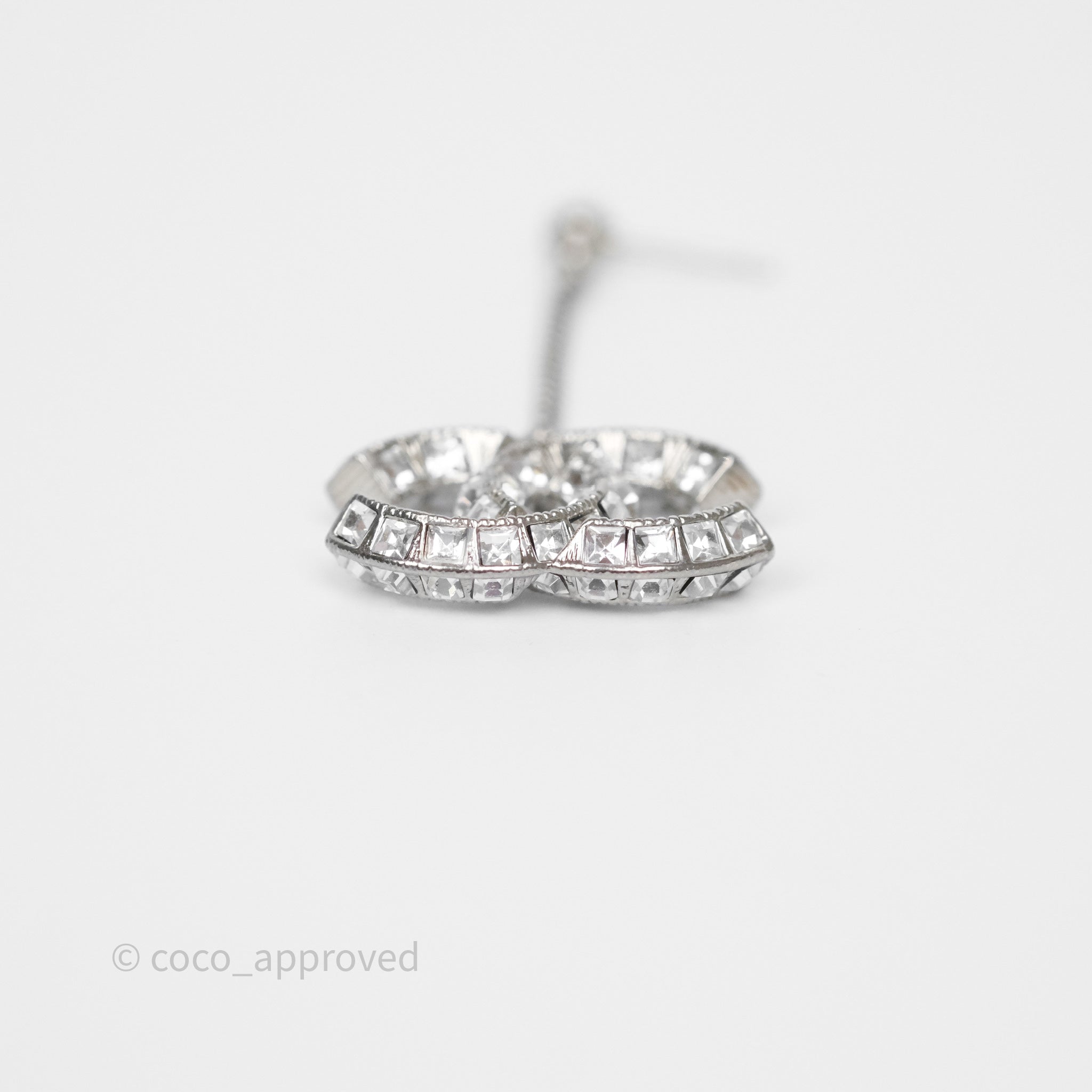 Chanel CC Crystal Long Drop Earrings for Women - Silver Tone 21V Elegant Dangle Earrings | Perfect for Parties, Weddings & Evening Events