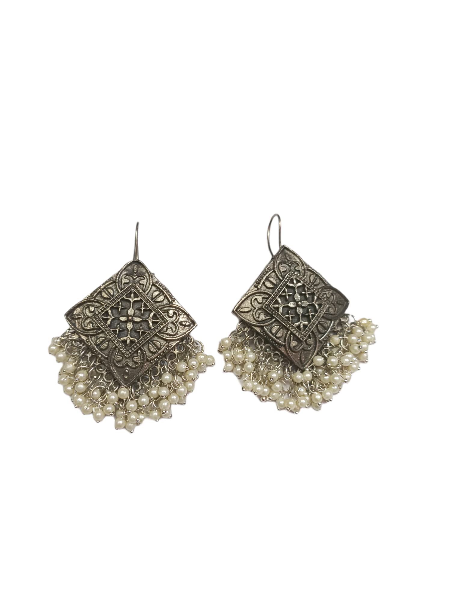 Paninaro Pearl Work Oxidized Afghani Hook Earrings for Women & Girls - Elegant Boho Jewelry for Parties, Weddings & Everyday Wear
