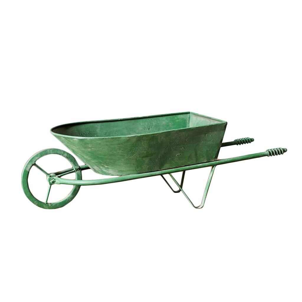 LiPengTaoHome Metal Wheelbarrow Planter - Unique Outdoor Garden Planter Pot with Cart, Large Flower Pot for Plants (Green, 55.5 x 22 x 18cm) - Perfect for Patio, Garden Decor & Backyard Landscaping
