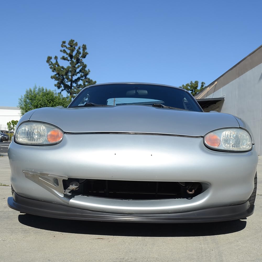IKON MOTORSPORTS Black PU Front Bumper Lip Spoiler for 1999-2000 Mazda Miata MX-5 - Under Chin Finisher Add-On | Enhances Aerodynamics & Sporty Look for Street Racing & Car Shows