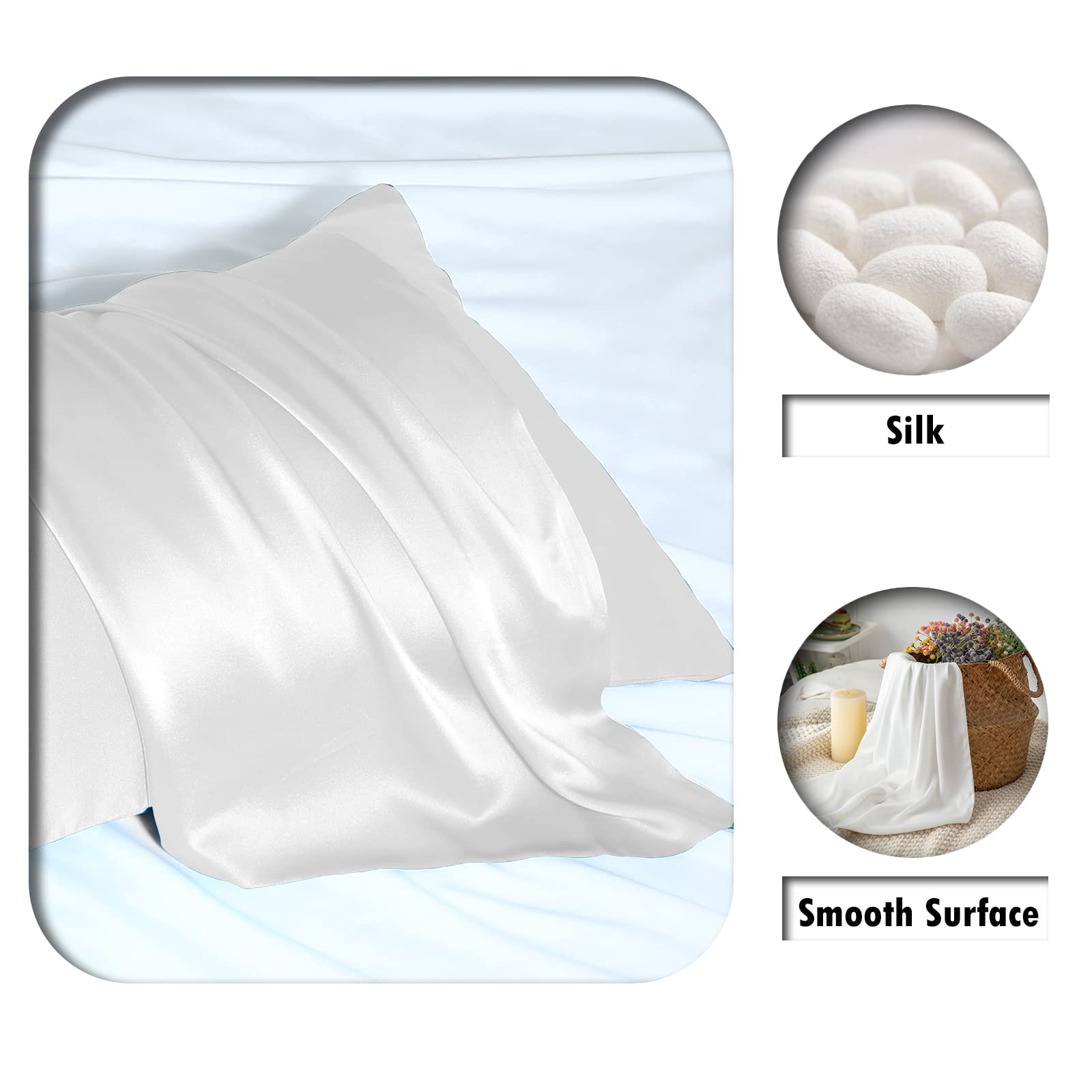 Premium 100% Mulberry Silk Pillowcase Set of 2 - Queen Size (20