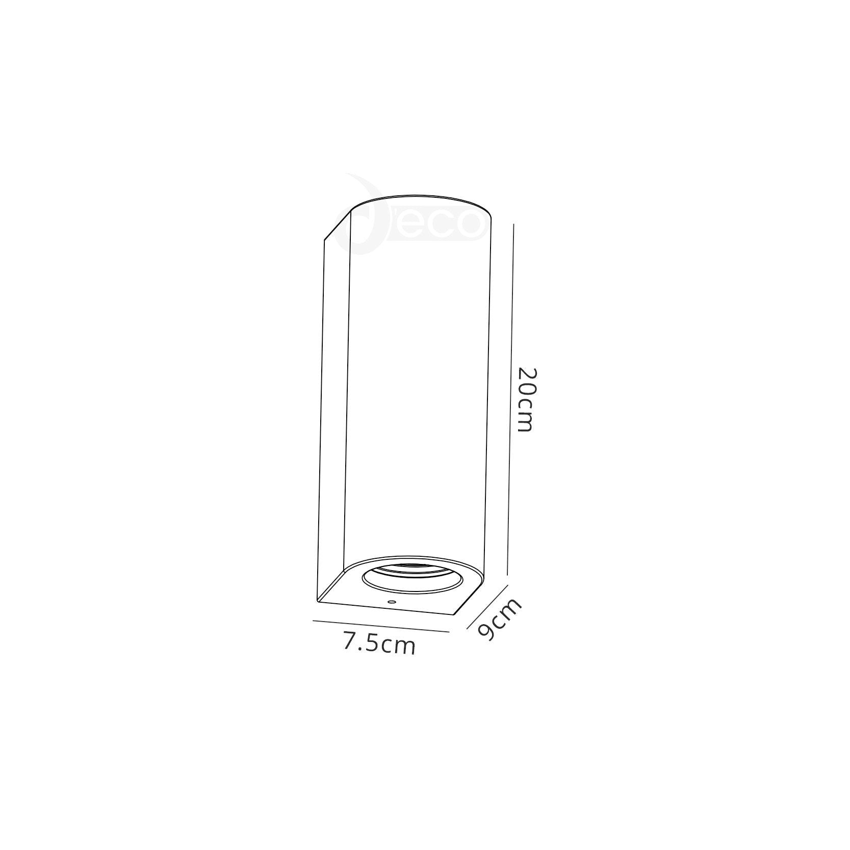 Alina Modern Rectangular & Cylinder Up Down Wall Lamp - 2 x GU10 Bulb Sockets - White Paintable Gypsum Finish - Perfect for Bedroom, Living Room & Hallway Lighting