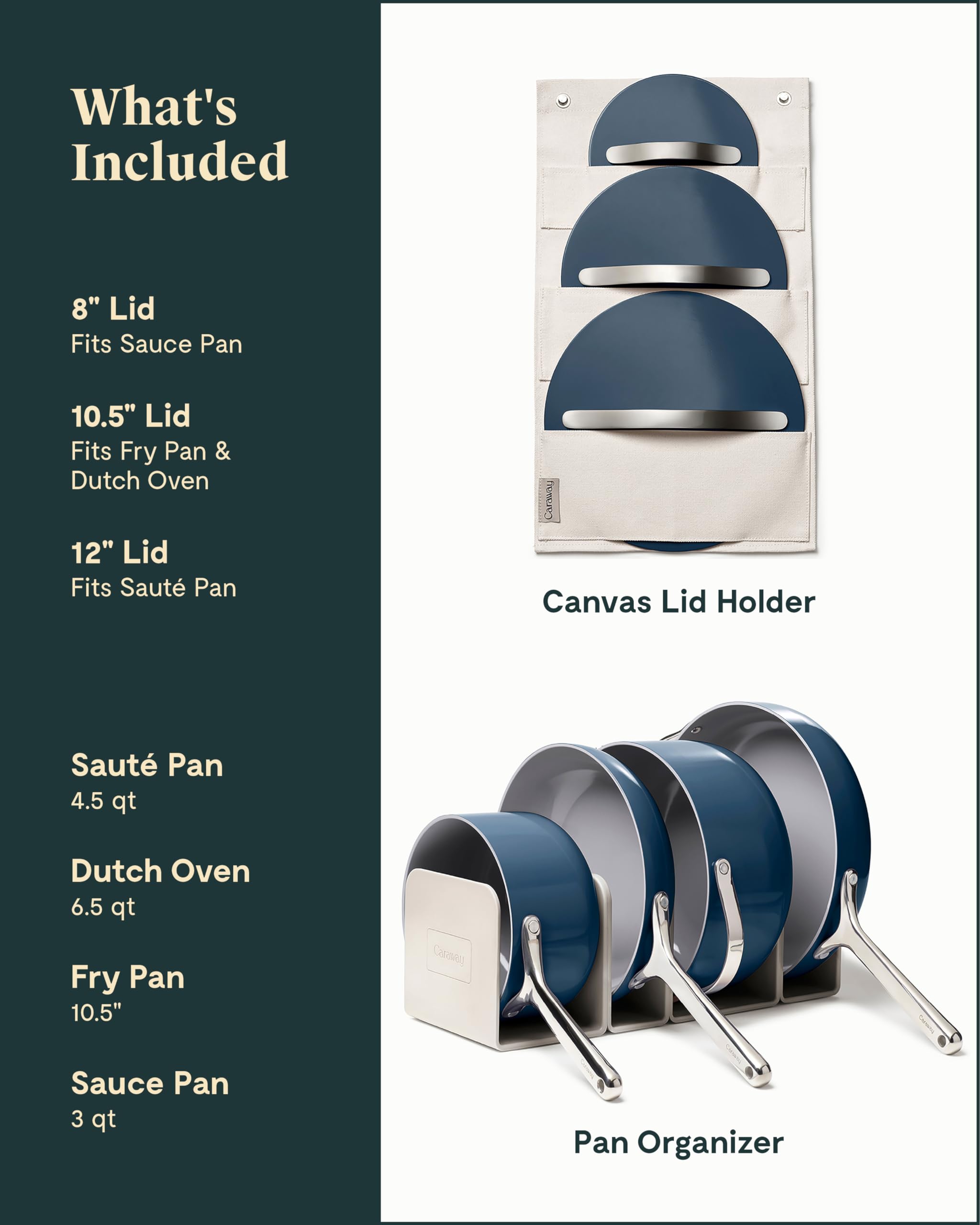 Caraway Nonstick Ceramic Cookware Set - 12 Piece Pots, Pans & Lids with Kitchen Storage - Non-Toxic, Oven Safe & All Stovetop Compatible - Navy Blue - Perfect for Healthy Cooking & Family Meals