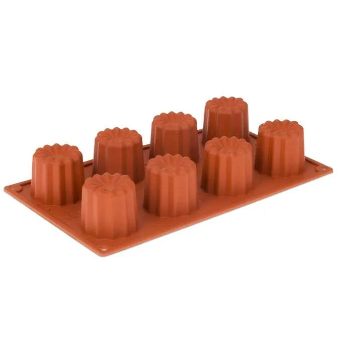 Non-Stick Silicone Cannele Mold - 8 Cavity Orange Baking Pan for French Pastries, Perfect for Home Bakers & Professional Chefs - Ideal for Cannelés de Bordeaux, Madeleines & Mini Cakes
