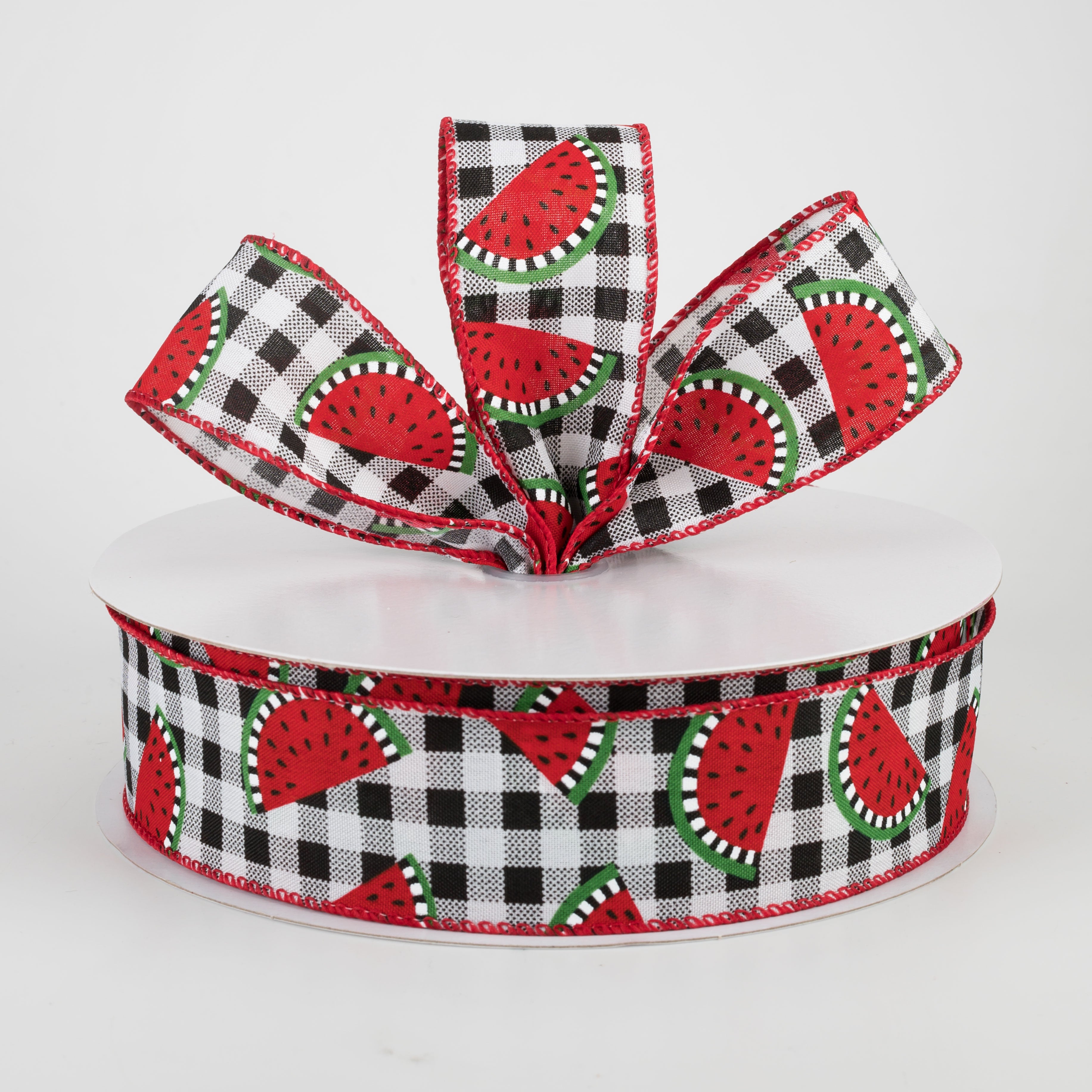 1.5 Inch Gingham Watermelon Slices Ribbon - 50 Yards Bulk Roll for Gift Wrapping, Party Decorations, Scrapbooking & DIY Crafts