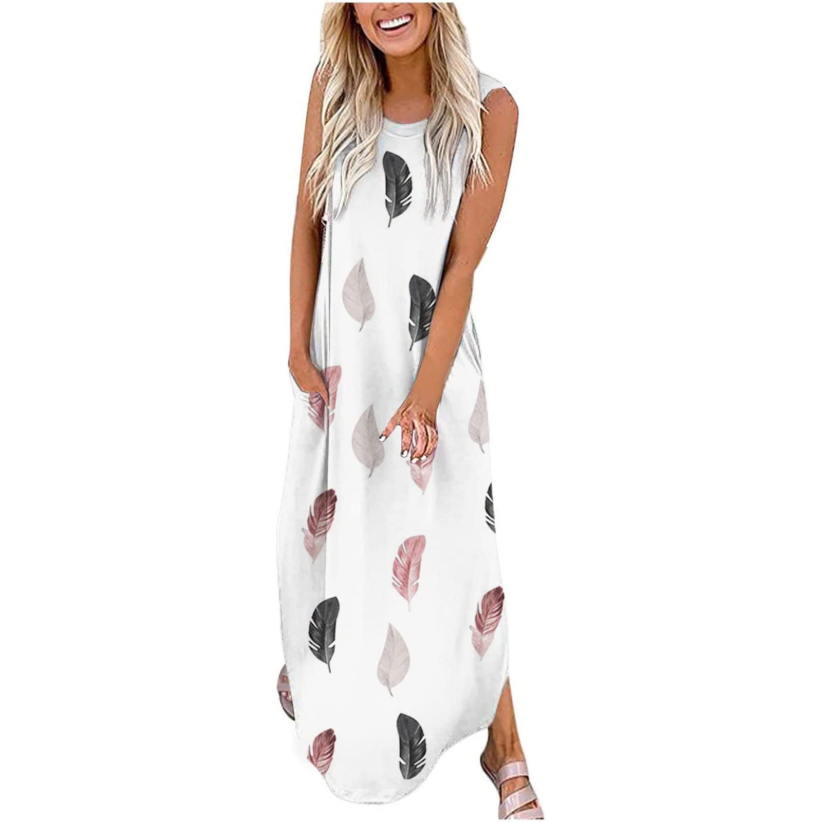 Plus Size Vintage Floral Maxi Dress for Women - Sleeveless Beach Dress with Pockets & Crew Neck | Perfect for Summer Vacations, Beach Getaways and Casual Outings