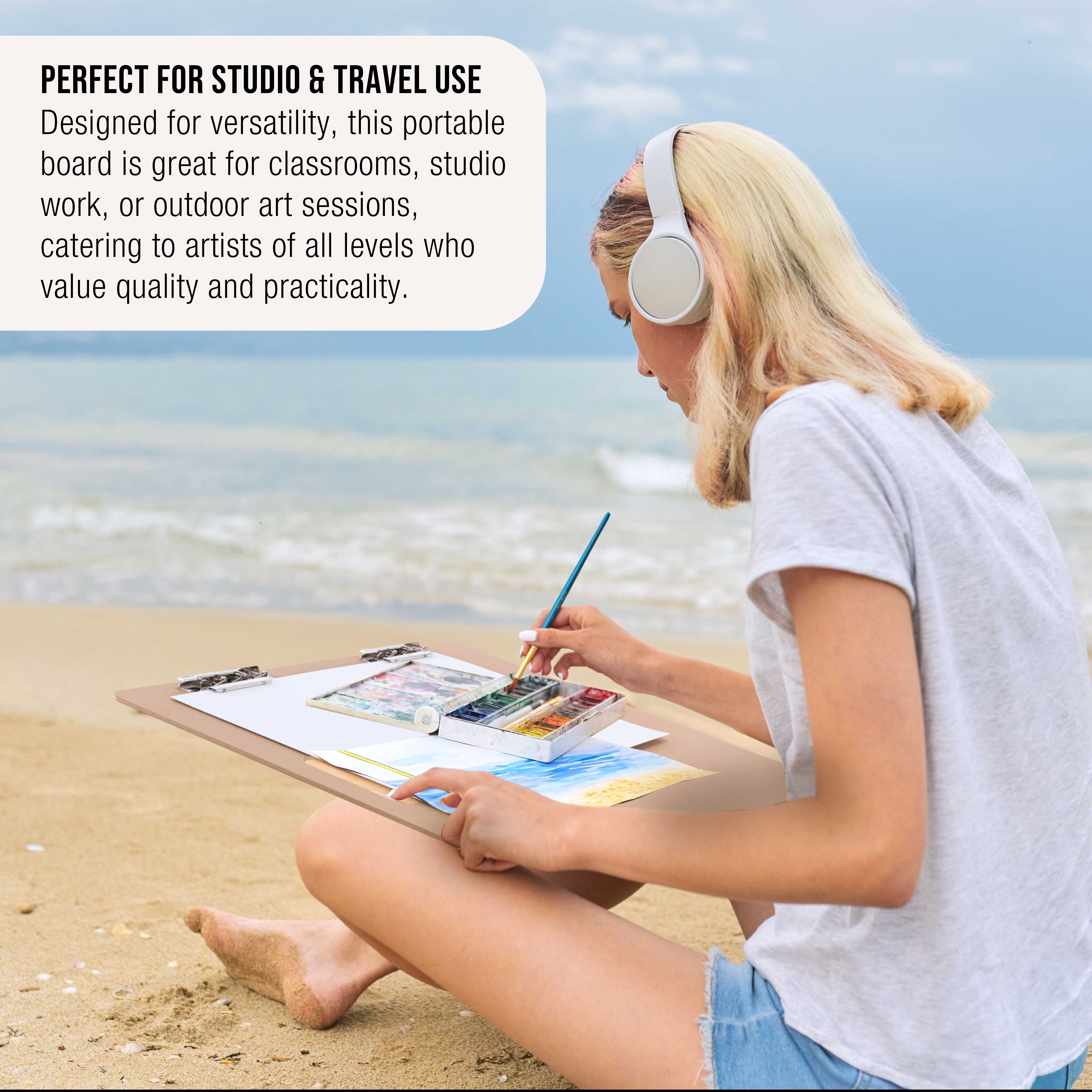 18x18 Lightweight Artist Sketch Tote Board - Hardboard Drawing Board with Handle, Clip & Rubber Band for Sketching, Painting & Studio Work | Perfect for Art Students, Travel & Outdoor Drawing