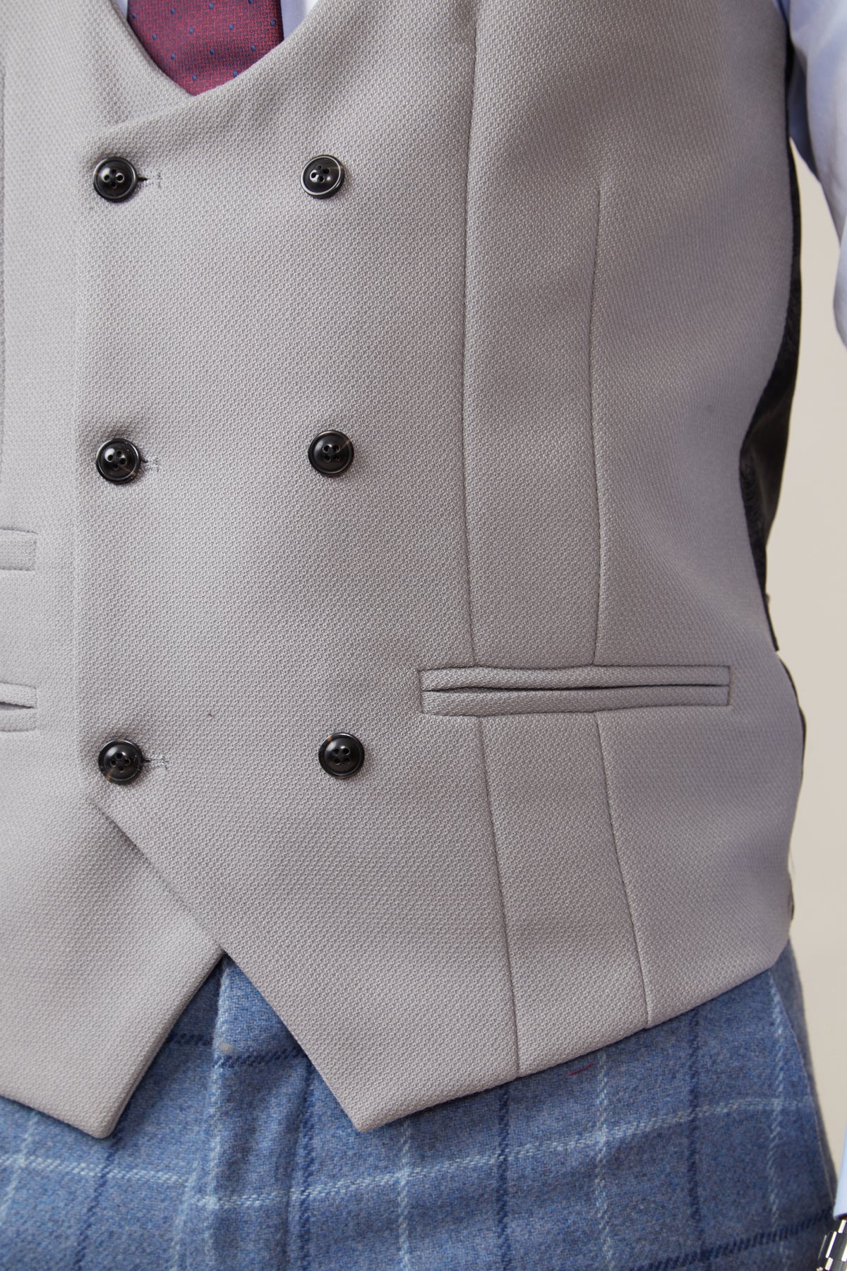 KELVIN Men's Silver Double Breasted Waistcoat Vest - Formal Business Attire & Wedding Suit Accessory