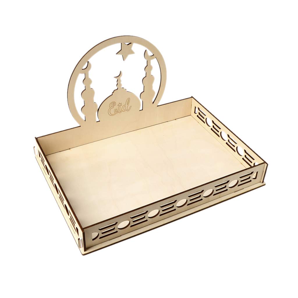 Asukohu Rustic Wooden Dessert Tray - Eid Mubarak & Ramadan Party Serving Platter for Pastries, Sweets & Food Display - Perfect for Holiday Celebrations, Home Decor & Gift Giving