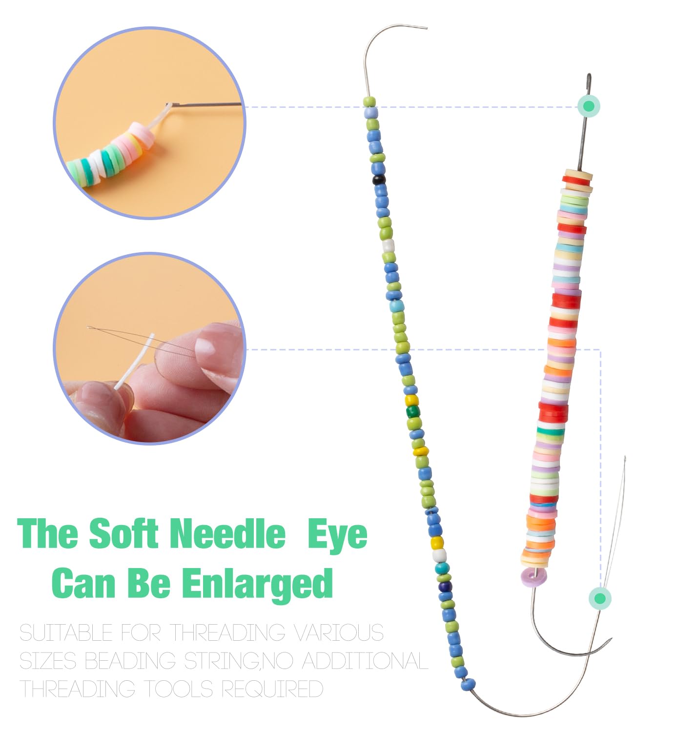 Clay Bead Spinner Needles - 6pcs Big Eye Bending Beaded Needles for Jewelry Making with Clay Beads & Seed Beads | Perfect for Bracelet, Necklace & DIY Craft Projects
