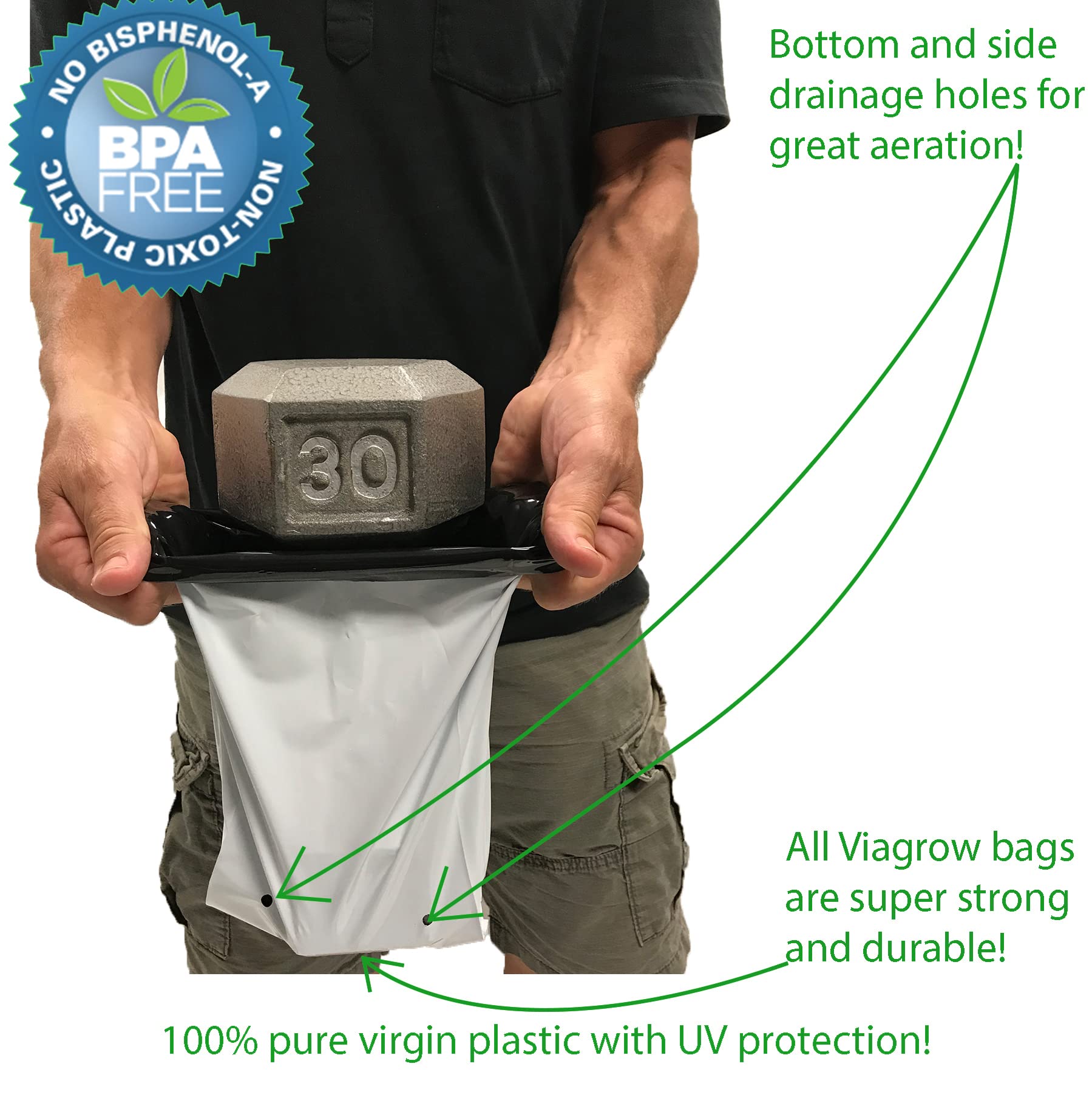 Viagrow 30 Gallon Thick Plastic Grow Bags - 10 Pack for Potting, Seedlings & Rooting | Heavy Duty Plant Containers for Indoor/Outdoor Gardening, Hydroponics & Urban Farming