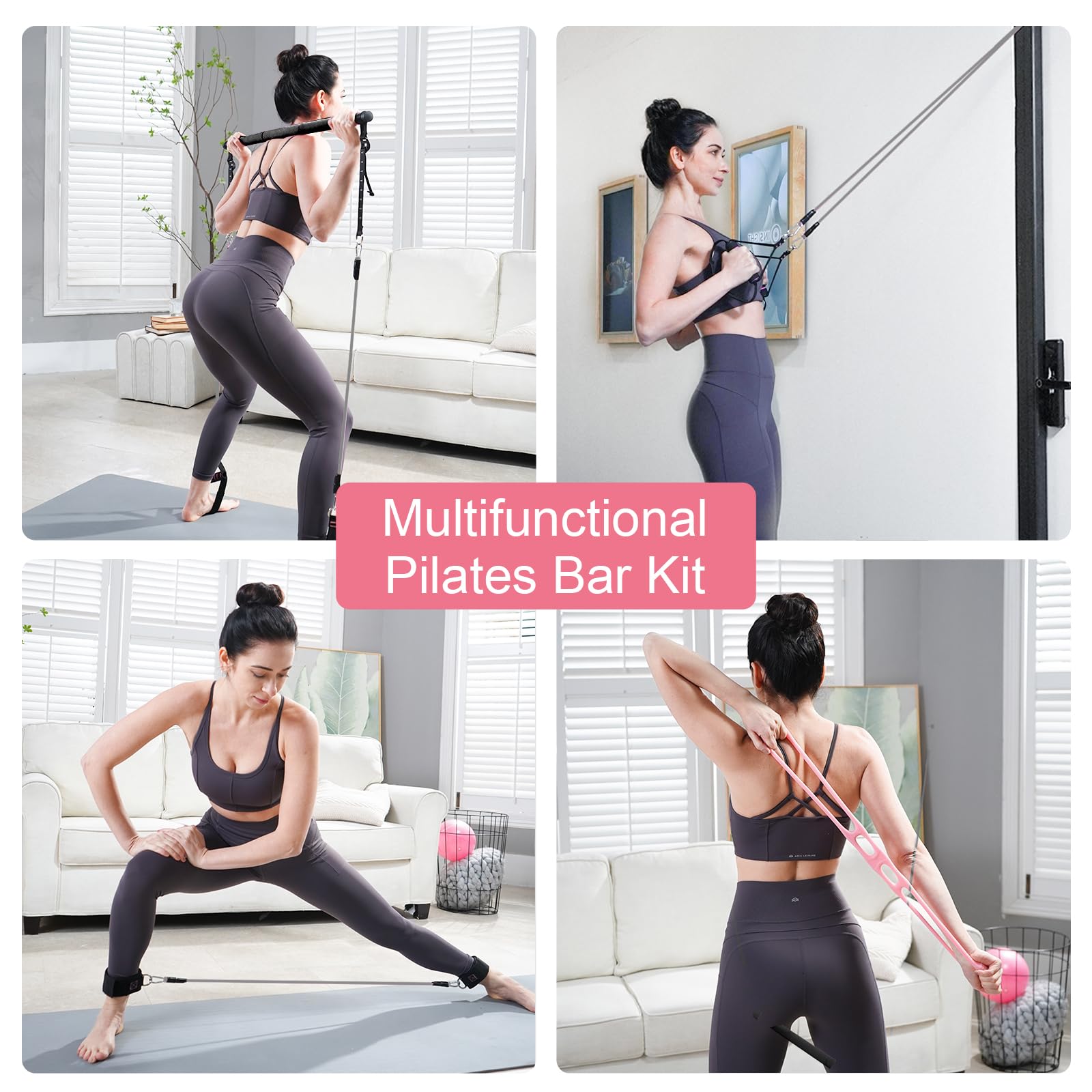 Premium Pilates Bar Kit with 5 Resistance Bands - Adjustable Home Workout Equipment for Women | Yoga, Stretching & Strength Training | Portable Gym Accessories for Home, Office & Travel