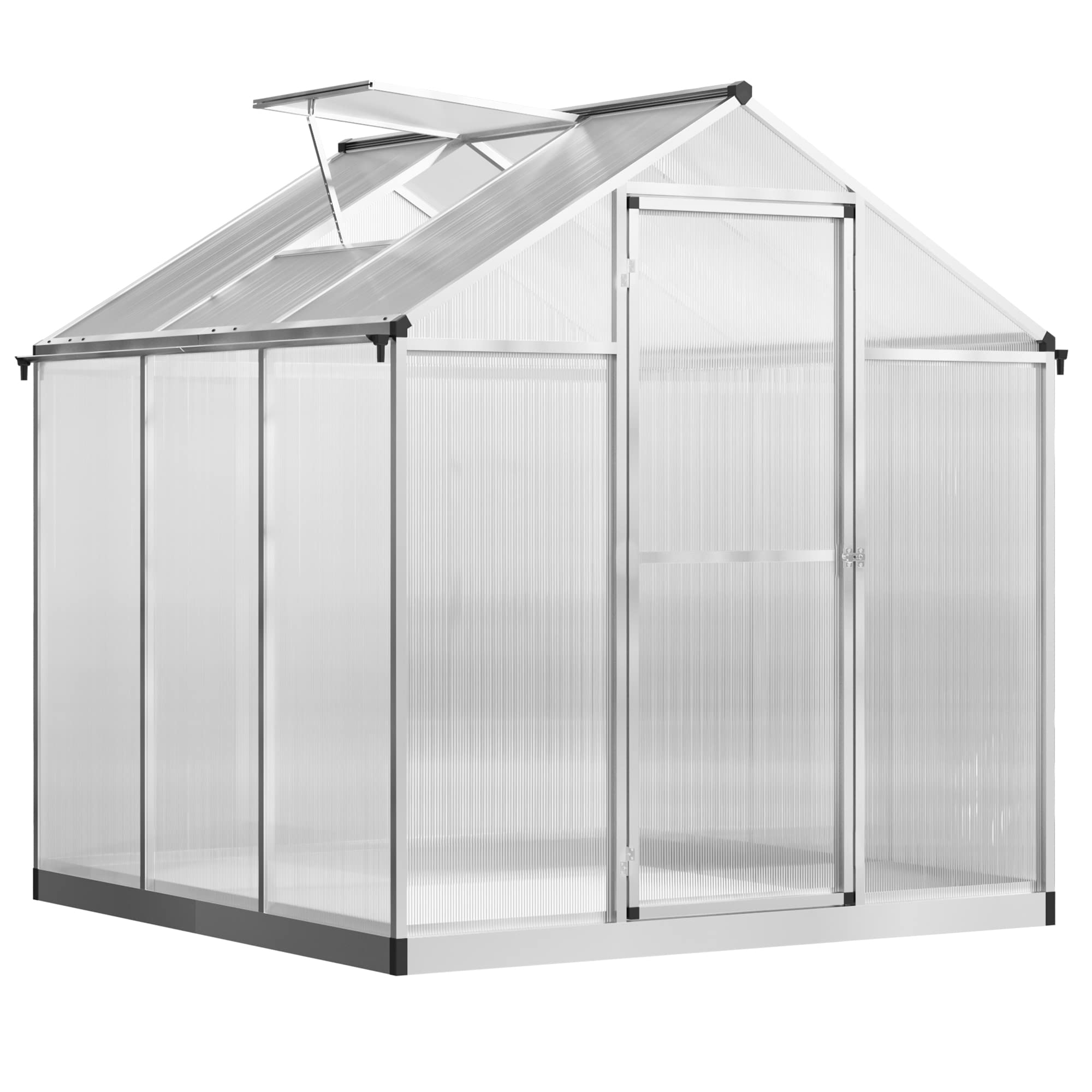 Outsunny 6x6 FT Polycarbonate Greenhouse with Rain Gutter & Roof Vent - Aluminum Walk-in Garden Greenhouse for Outdoor Patio, Backyard, Balcony - Perfect for Growing Vegetables, Herbs & Flowers Year-Round