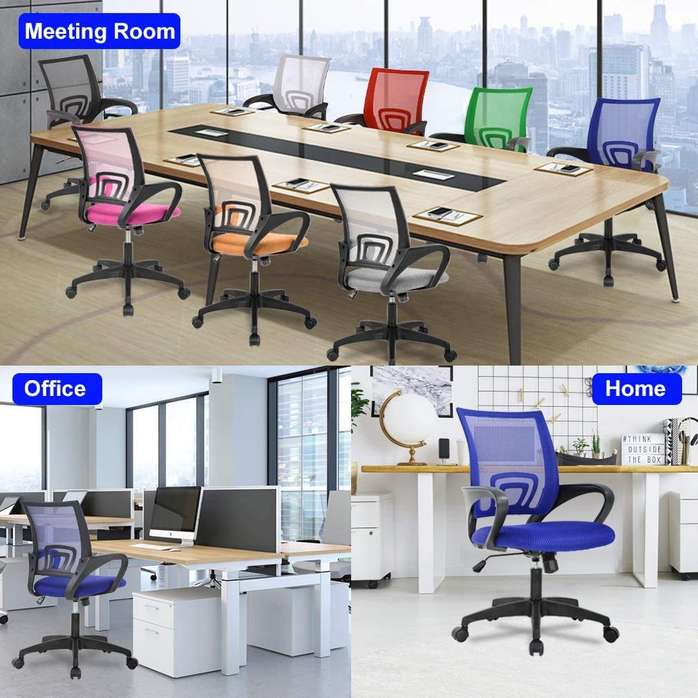 Ergonomic Office Chair with Lumbar Support - Mesh Computer Desk Chair, Mid Back Swivel Task Chair with Adjustable Armrests for Home & Office Use - Comfortable Blue Work Chair for Long Hours Sitting
