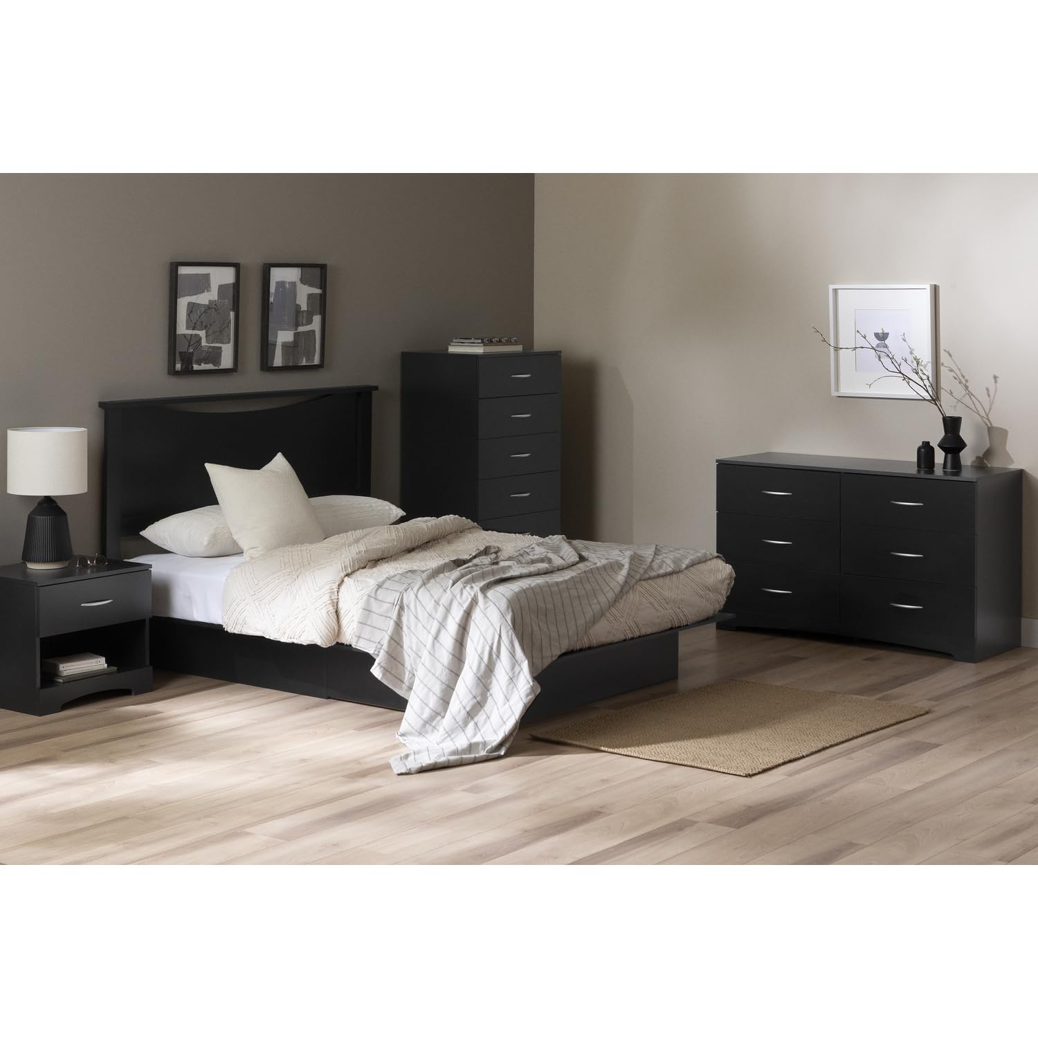 South Shore Step One 6-Drawer Lingerie Chest in Pure Black - Stylish Storage Solution for Bedroom, Closet & Dorm Organization
