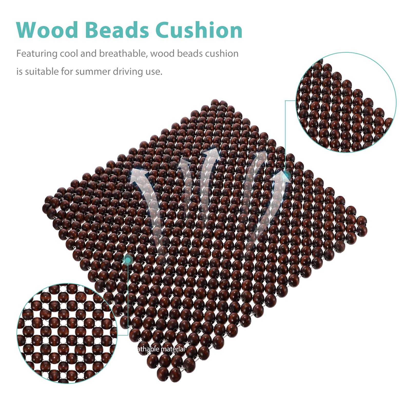 Wakauto Wooden Beaded Car Seat Cushion - Breathable Cooling Mat for Summer Driving, Universal Fit for Cars, Office & Home Chairs - Comfortable Square Auto Seat Cover Pad for Long Commutes and Road Trips