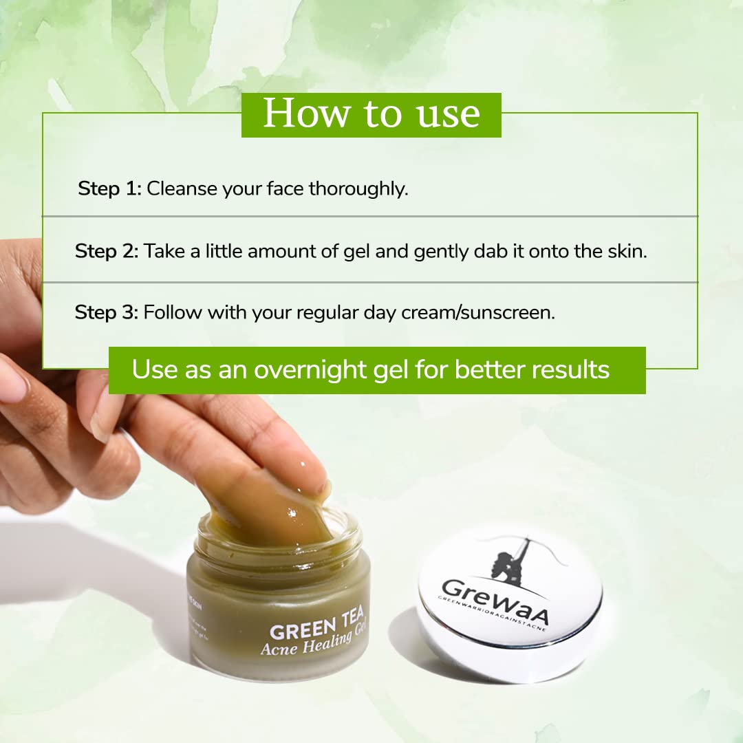 Grewaa Green Tea Acne Gel for Sensitive Skin - 30g Natural Non-Comedogenic Moisturizer for Pimples & Breakouts | Perfect for Daily Skincare & Overnight Spot Treatment