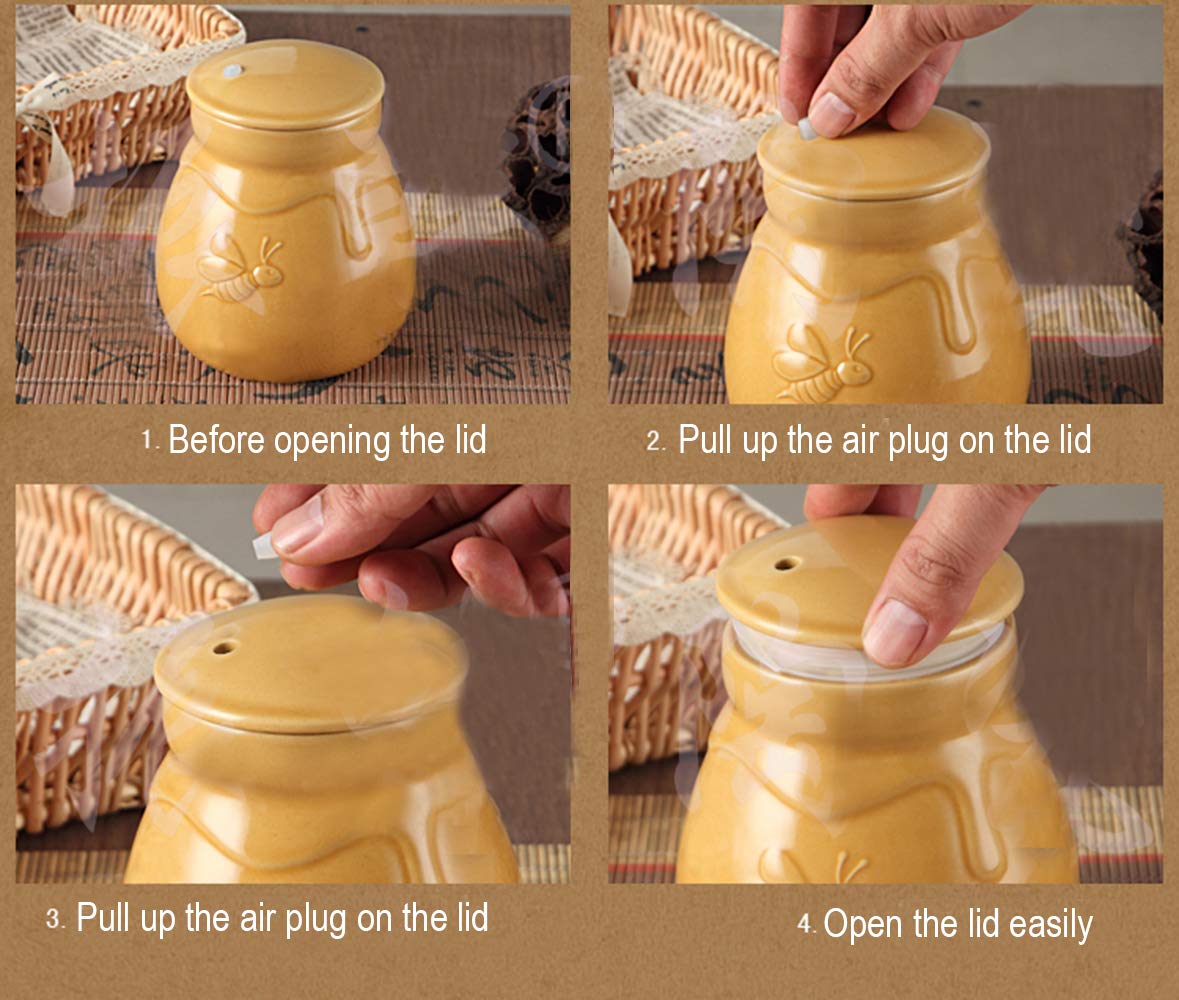 Premium Ceramic Honey Jar with Airtight Seal Lid - Bee-Themed Food Storage Container for Honey, Candy, Snacks | Perfect for Kitchen, Pantry & Gift Giving
