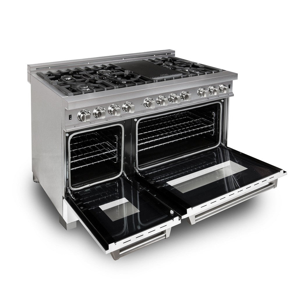 ZLINE 48-Inch 6.0 cu. ft. Dual Fuel Range with 7-Burner Gas Cooktop & 2 Electric Ovens - Satin Stainless Steel & White Matte Doors (RAS WM 48) - Perfect for Large Kitchens, Home Chefs & Entertaining