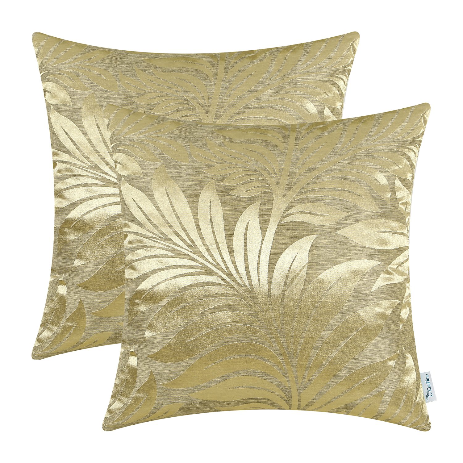 Premium Pack of 2 Tropical Fern Leaf Throw Pillow Covers 18x18 Inches - Gold Shimmer & Matte Contrast for Sofa, Couch & Home Decor | Perfect for Living Room, Bedroom & Seasonal Home Styling