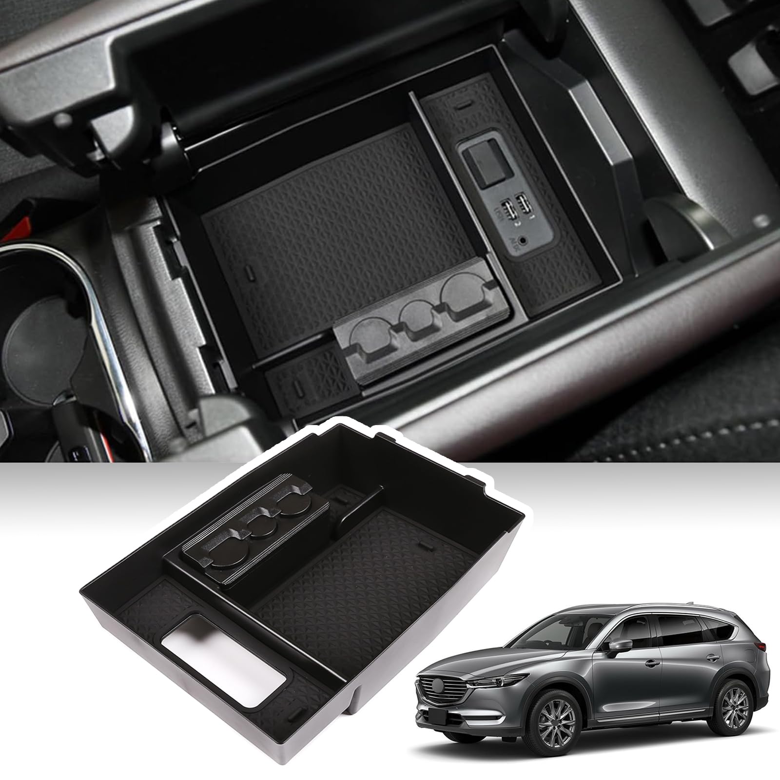 LLKUANG Car Central Console Storage Box Organizer Tray for Mazda CX-8 CX-9 (2016-2024) - Armrest Organizer Accessories for Stowing & Tidying - Perfect for Road Trips & Daily Commute