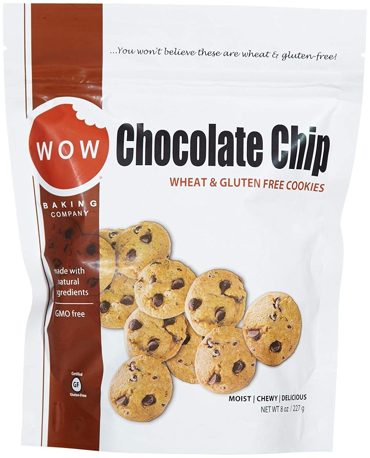 WOW Baking Company Gluten Free Chocolate Chip Cookies - 8 oz Pack - Delicious Dairy Free Snacks for Kids & Adults - Perfect for School Lunches, Parties & Healthy Desserts