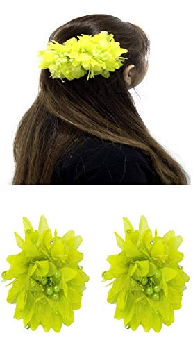 2 Pcs Artificial Rose Flower Hair Clips for Women & Girls - Yellow Hair Accessories, Bun Maker, Hair Clip - Perfect for Weddings, Parties & Daily Styling