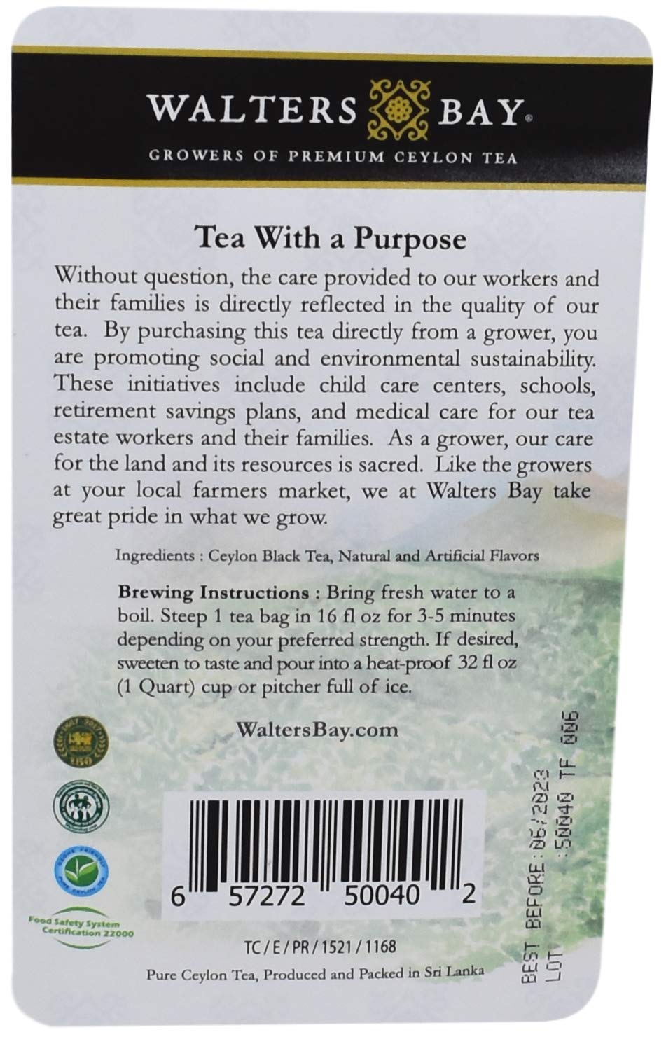 Walters Bay Raspberry Iced Tea - 12 Count Quart-Sized Tea Bags | Ceylon Black Tea Unsweetened | 100% Hand Plucked | Tart Raspberry Flavor | Premium Sri Lankan Tea | Perfect for Summer Refreshment, Afternoon Tea & Healthy Beverage Choices