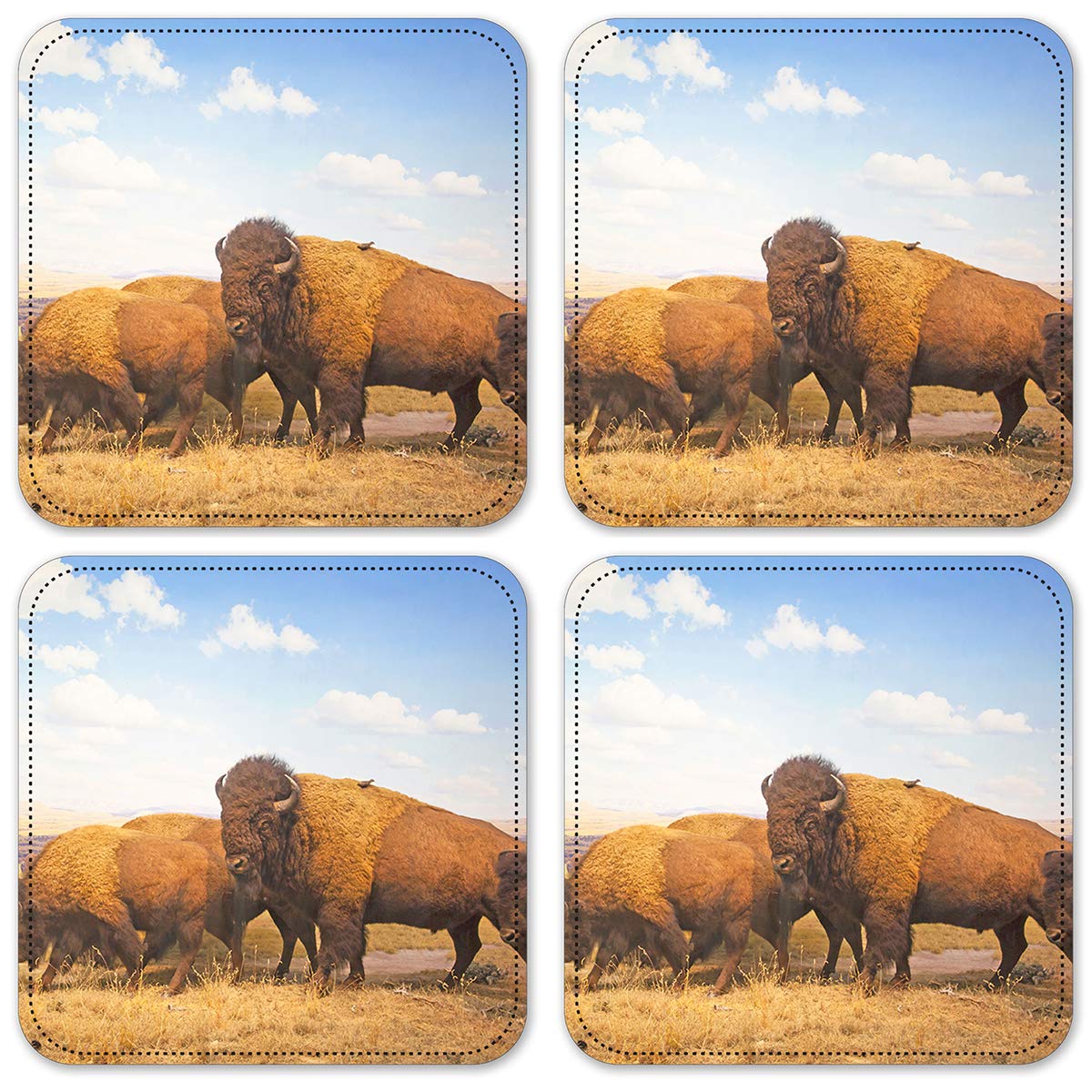 Premium Buffalo Print Vinyl Drink Coasters Set of 4 - Absorbent & Durable Bar Coasters for Coffee Tables, Dining Tables, and Home Decor