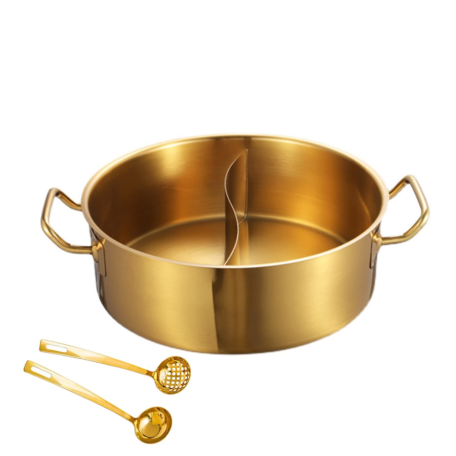 Premium Hot Pot Cooker - Food Grade Stainless Steel Dual Pot (Yin Yang Style) for Induction & Gas Stoves - 26cm Kitchen Soup Cooking Pot with Lid (Gold) - Perfect for Family Gatherings, Asian Cuisine & Home Cooking