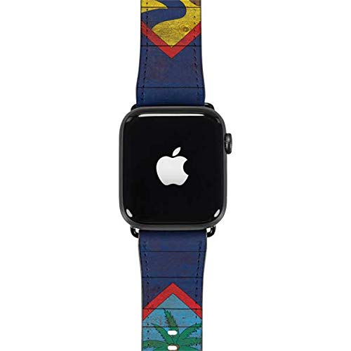 Guam Flag Dark Wood Apple Watch Band - Faux Leather Strap Compatible with 38mm/40mm Apple Watch Series 1-4 | Stylish & Durable for Workouts, Travel & Everyday Wear