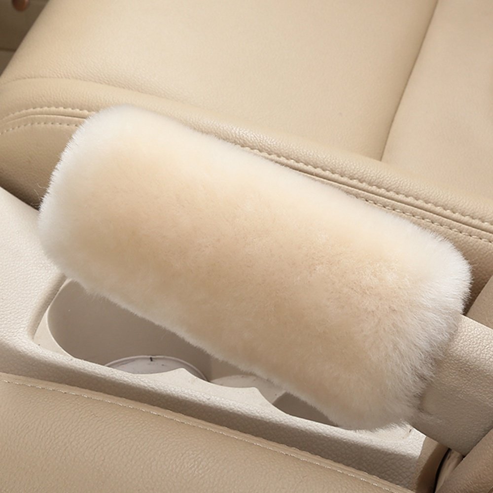 Dotesy 3-Piece Genuine Sheepskin Steering Wheel Cover Set with Gear Shift & Handbrake Covers - Universal Fit for 15 Inch Wheels (Pearl White) | Premium Australian Wool Car Accessories for Comfort & Grip in All Seasons | Perfect for Road Trips, Winter Driving & Luxury Vehicle Protection