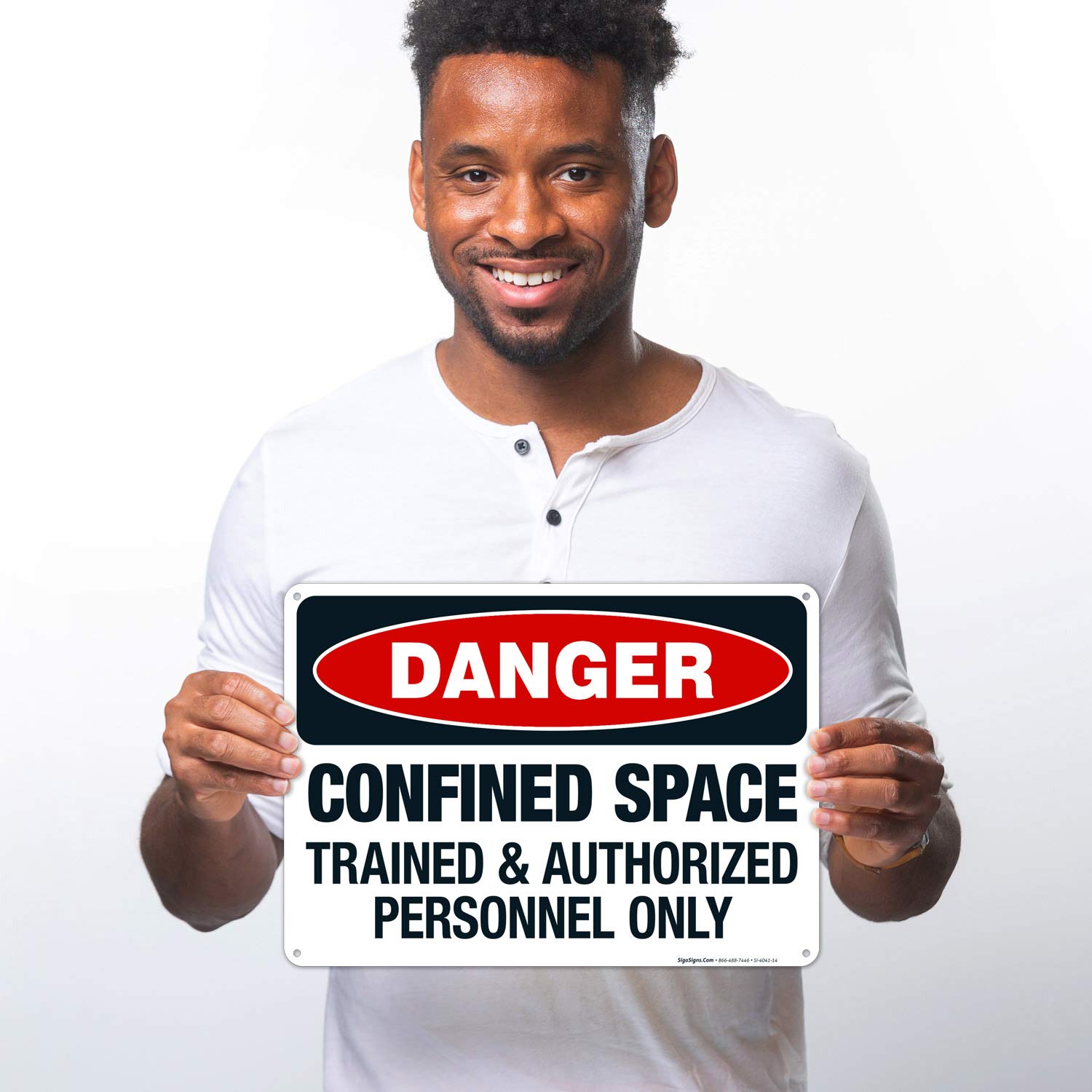 Danger Confined Space Trained & Authorized Personnel Only Sign - OSHA Compliant 10x14 Inch Rust-Free Aluminum Safety Sign - Fade Resistant for Indoor/Outdoor Use - Made in USA - Perfect for Construction Sites, Warehouses & Industrial Areas