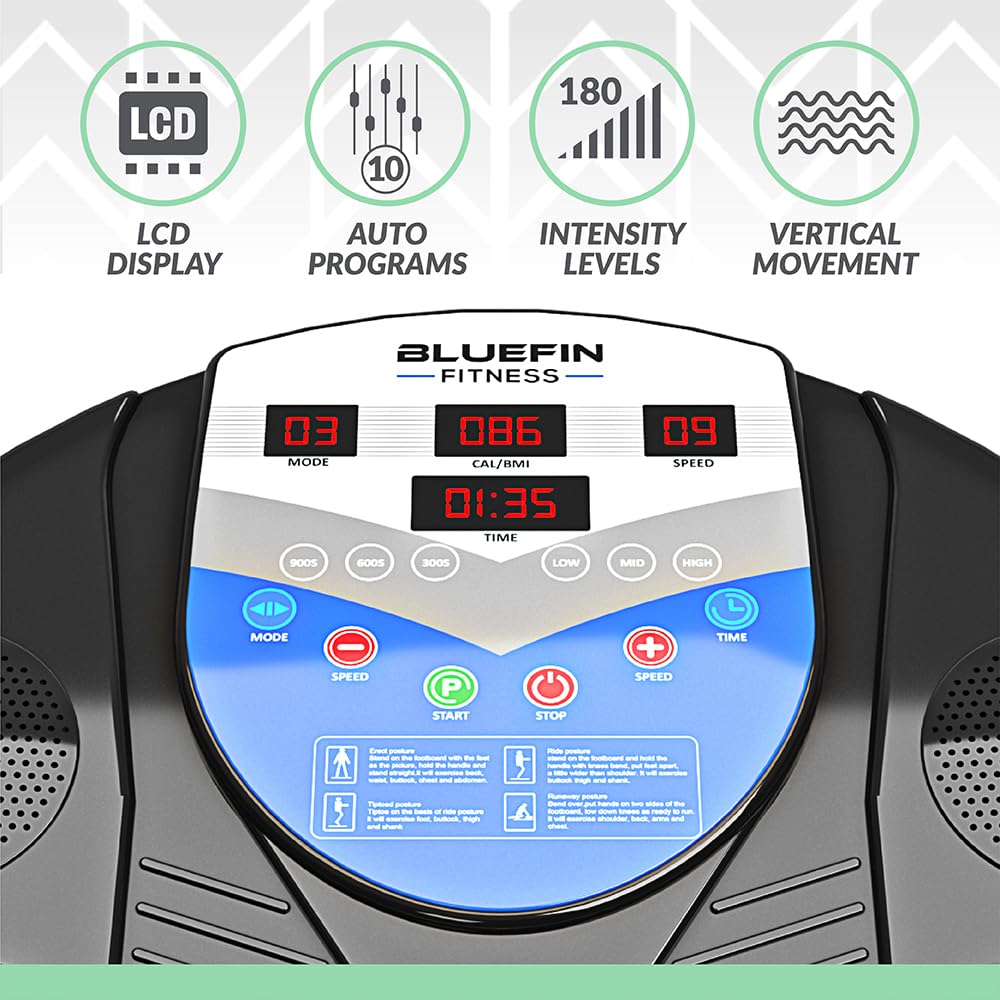 Bluefin Fitness Vibration Platform Pro - Upgraded Silent Motor & Built-in Speakers for Home Workouts | Muscle Building & Fat Burning Equipment for Home Gym & Weight Loss Training