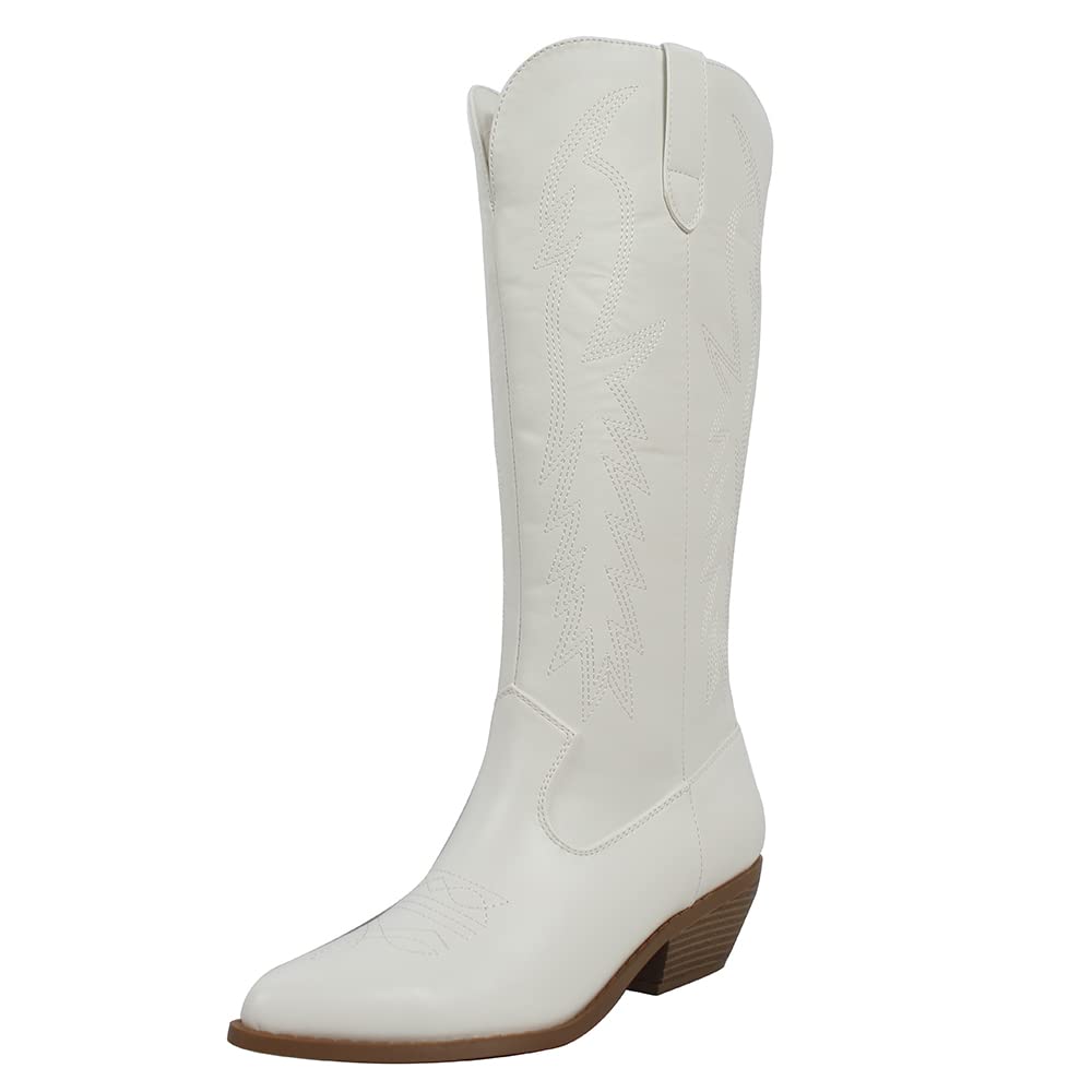 Women's Faux Leather Cowboy Boots Knee High with Stitching Detail - Western Style Riding Boots for Country Fashion & Night Out