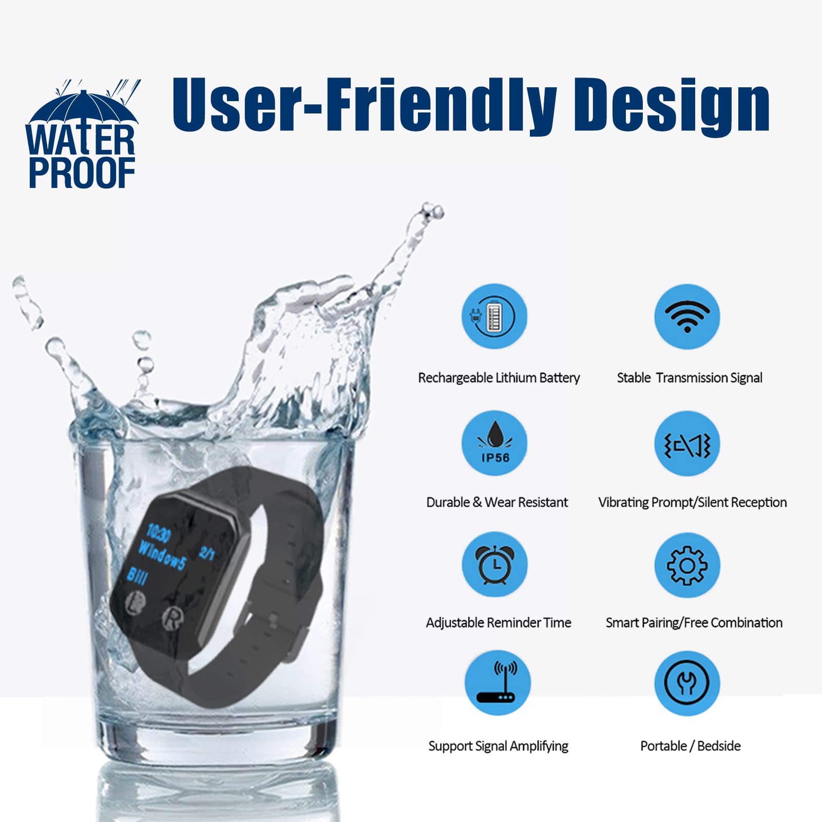 Wireless Caregiver Pager System - Nurse Alert Call Button with Waterproof Watch & 15 Buttons for Elderly, Patients & Disabled - Home Healthcare Monitoring Solution for Assisted Living & Senior Care Facilities