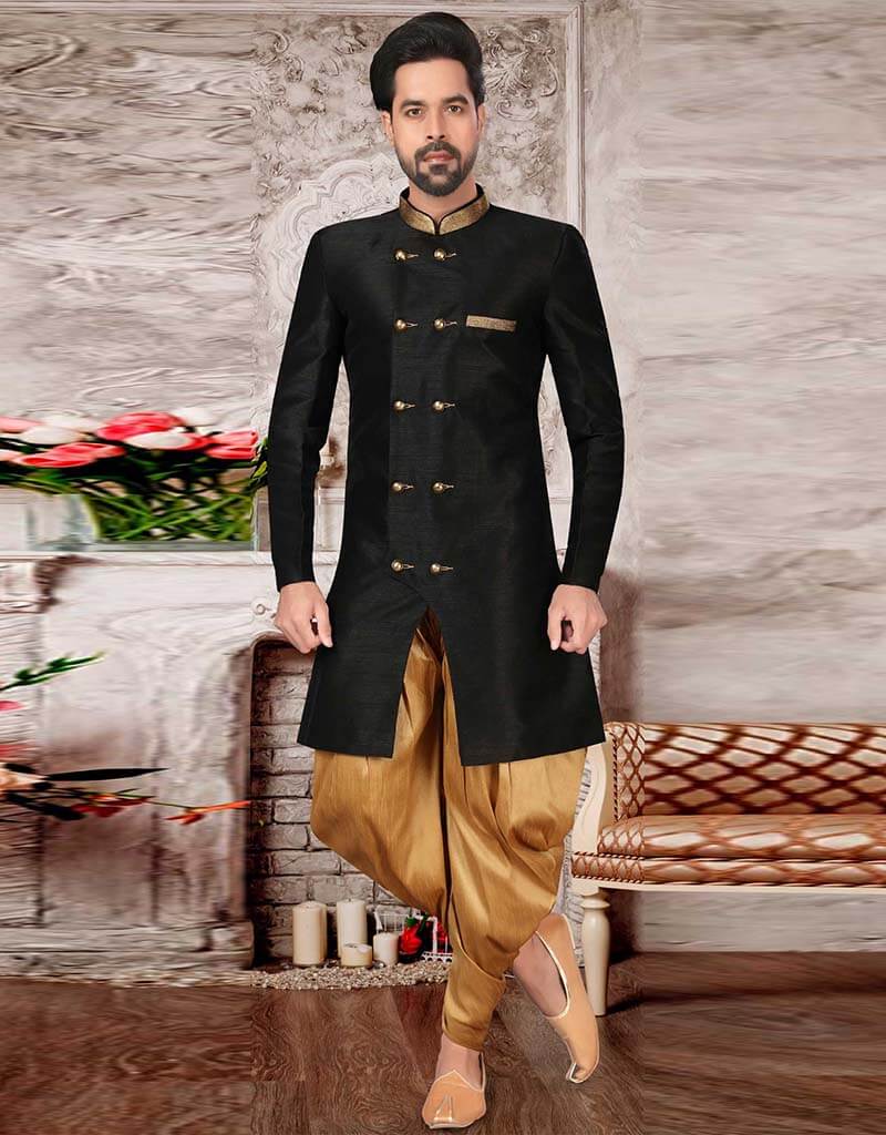 Black Kurta Dhupion Silk Dhoti Set for Men | Traditional Indian Ethnic Wear | Perfect for Weddings, Festivals & Cultural Events