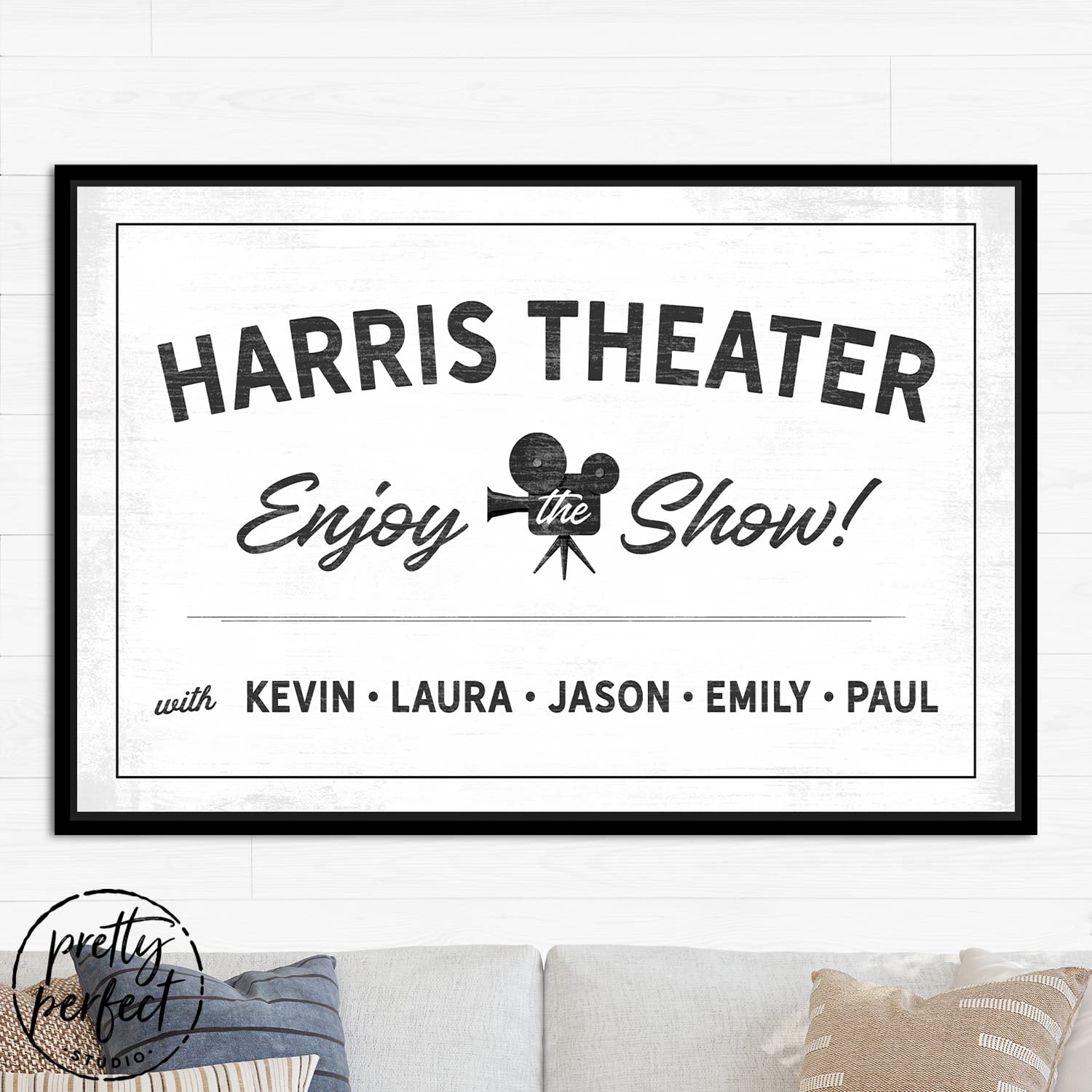Custom Personalized Movie Night Theater Sign - 24x36 Inch Framed Canvas Wall Art for Home Theater & Game Room Decor - Perfect for Movie Nights & Entertainment Spaces
