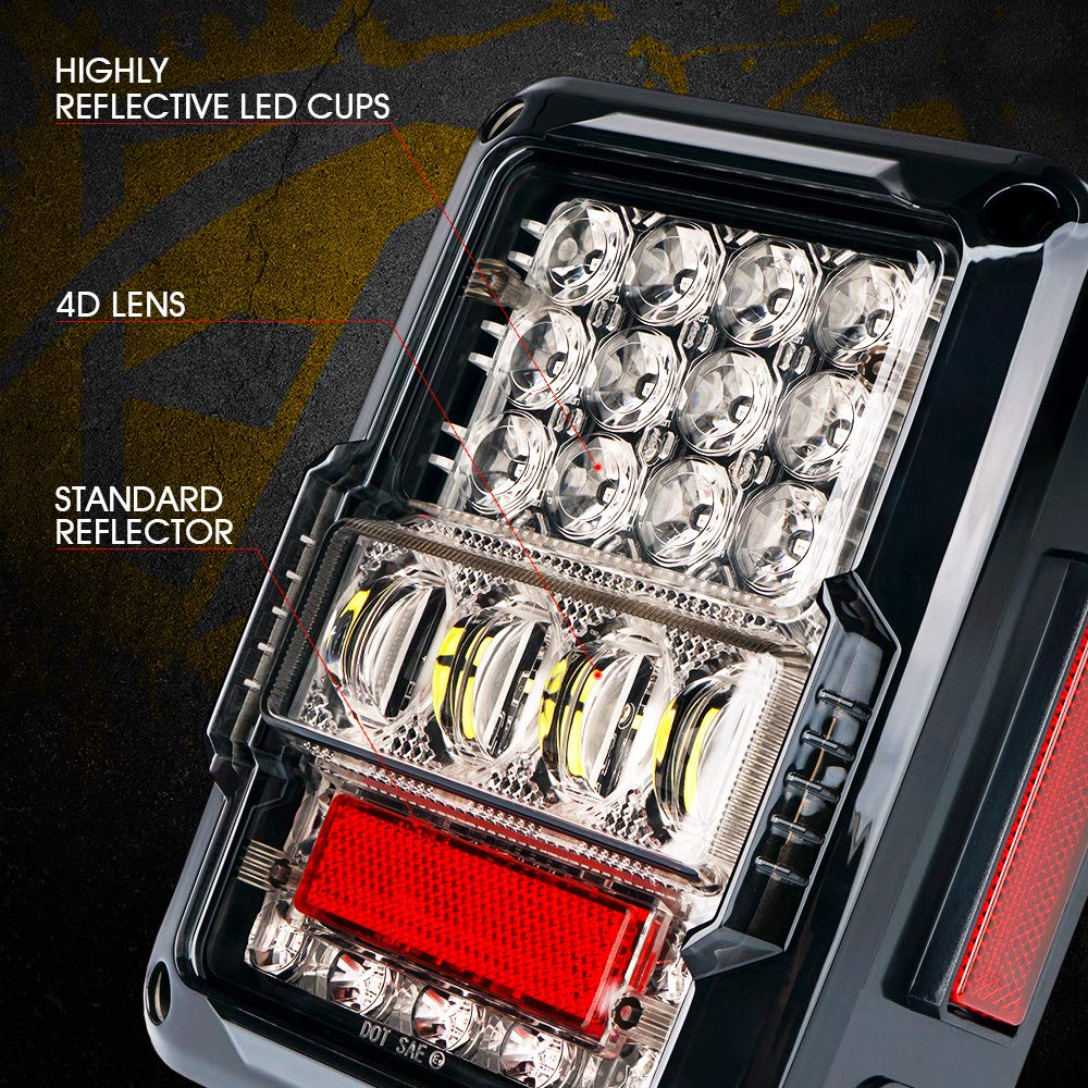 Xprite LED Tail Lights for Jeep Wrangler JK JKU Rubicon Sahara Sport 2007-2018 - DOT Approved 4D Clear Lens Brake Turn Signal & Reverse Lights with Accessories - Perfect for Off-Roading, Night Driving & Custom Jeep Upgrades