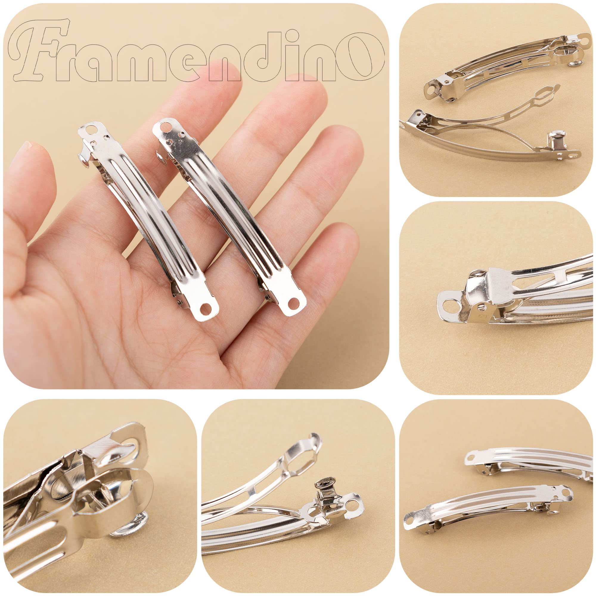 50 Pack Silver Metal French Barrette Hair Clips - 60mm Rectangle Alligator Clips for DIY Crafts, Hair Bows & Styling - Perfect for Women, Girls & Hair Accessories Making