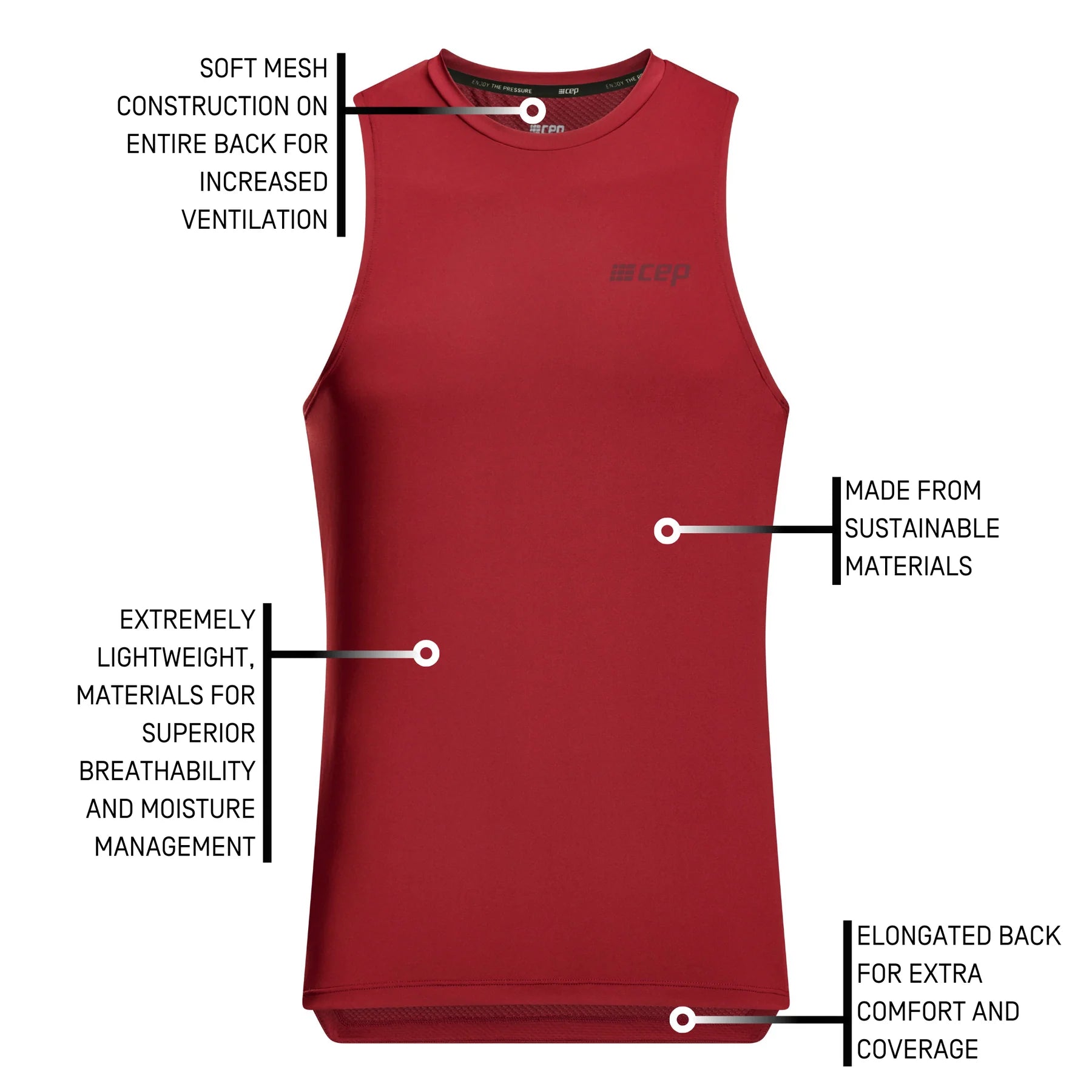 CEP Men's Performance Running Tank Top - Breathable Round Neck v5 - Dark Red - Ideal for Jogging, Gym Workouts & Outdoor Activities