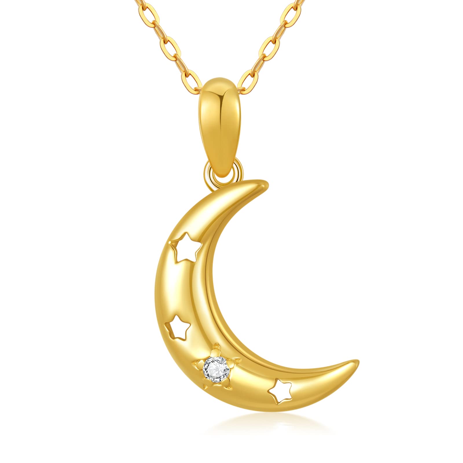 14K Solid Yellow Gold Star Moon Sun Pendant Necklace for Women - Dainty Celestial Jewelry Gift for Her - Perfect for Birthday, Anniversary & Everyday Elegance