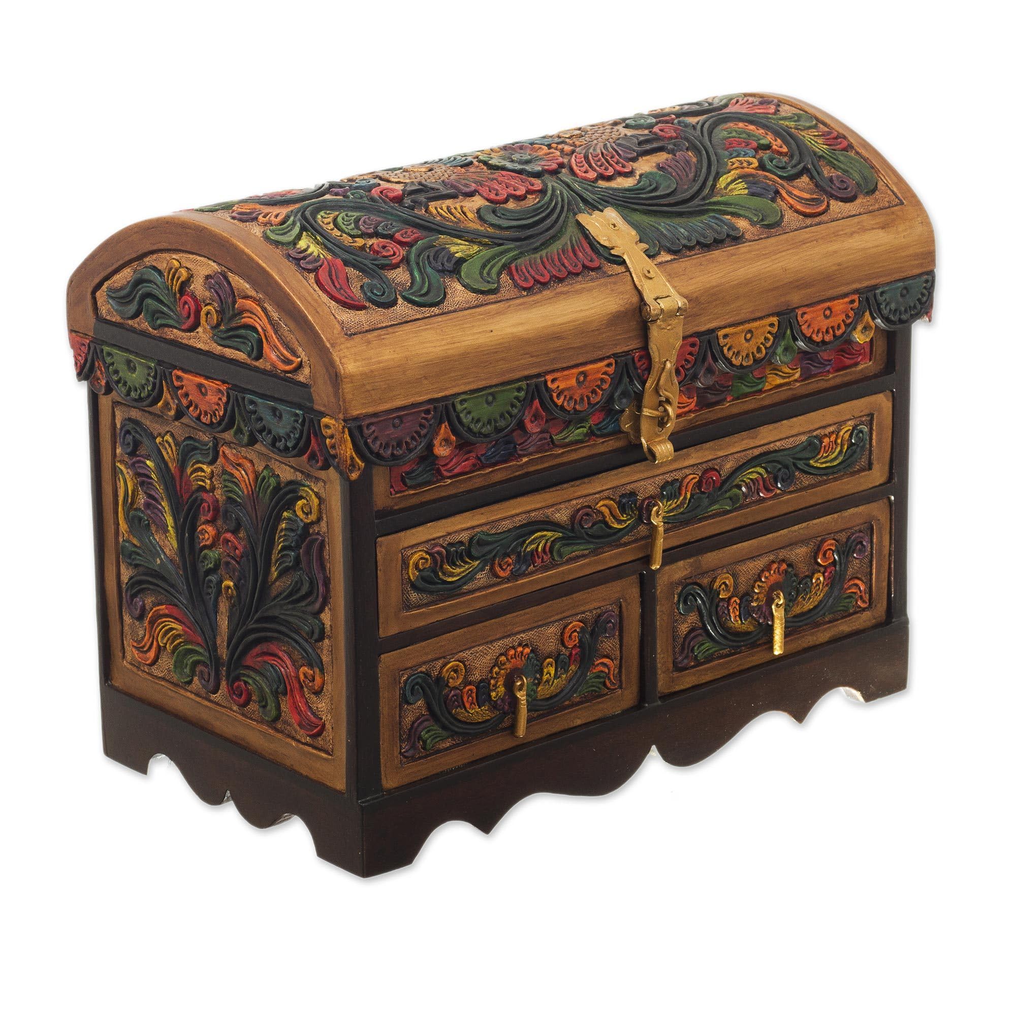 Handmade Guardian Birds Leather & Wood Jewelry Box - Unique Handcrafted Gift for Women, Home Decor & Jewelry Storage - Perfect for Dresser, Vanity & Travel Organizer