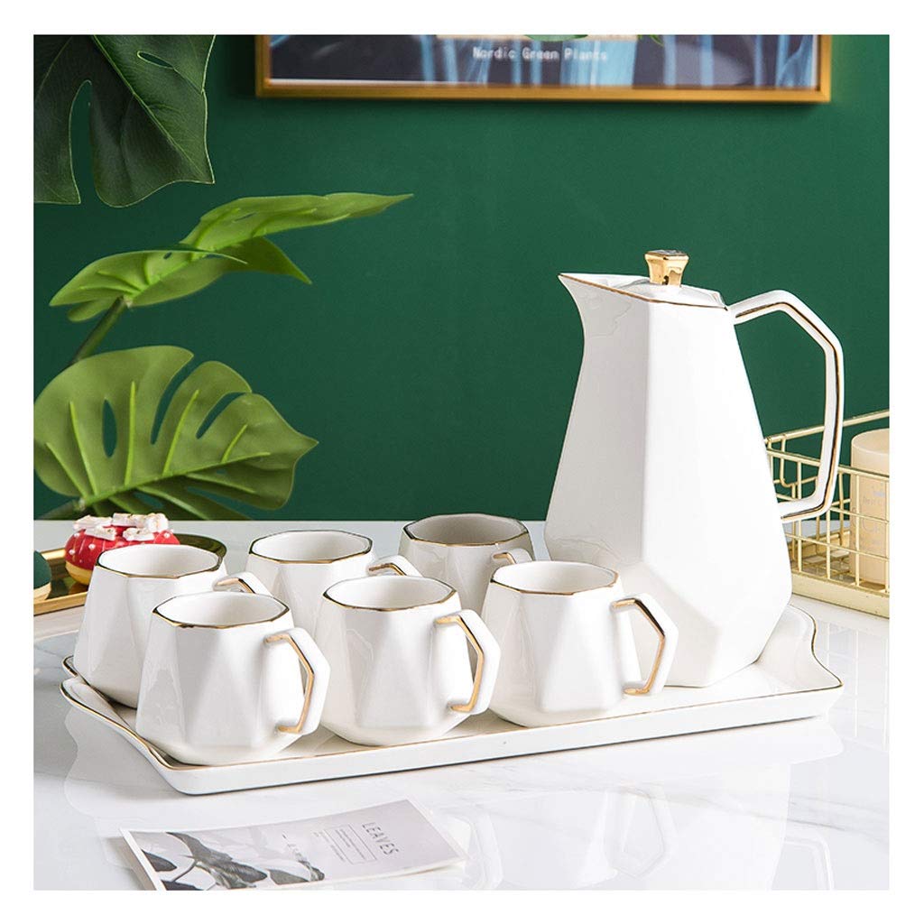 Nordic Rhombus Ceramic Tea and Coffee Set - 6 Cups with Tray, White Porcelain Teacup Collection for Afternoon Tea, Home Kitchen Decor, Perfect for Gifts, Parties and Cozy Gatherings