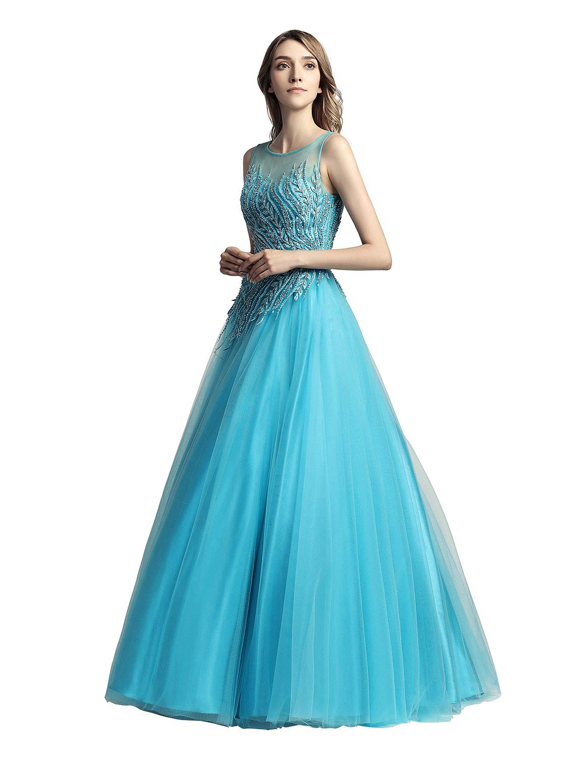 Sarahbridal Women's Long Beaded Pearl Prom Evening Dresses 2022 - Elegant Wedding Party Ball Gowns for Homecoming, Quinceañera & Formal Events